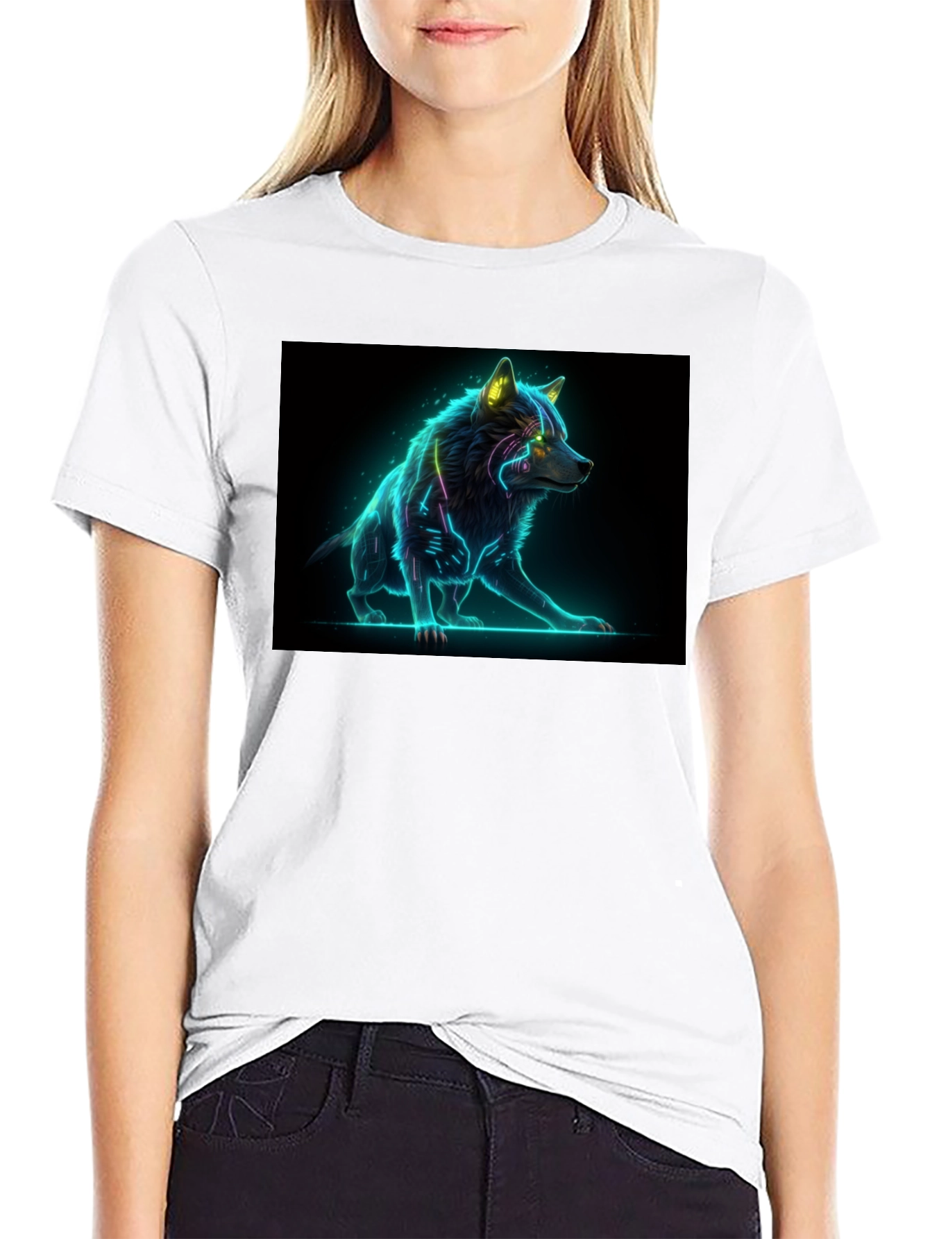 Black Cyber Wolf Graphic Tee - Black view 9