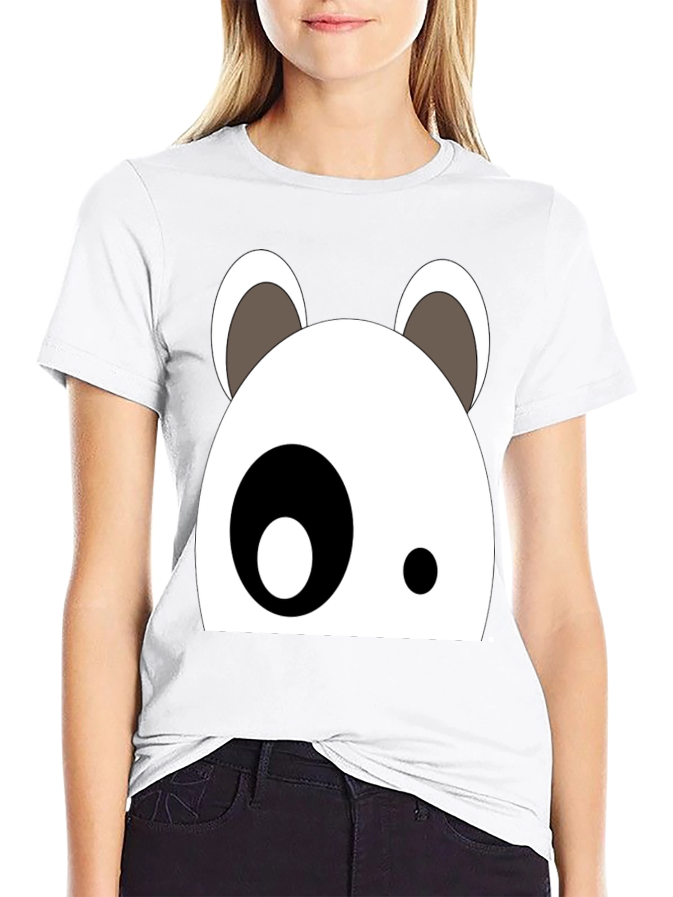 Black Cartoon Panda Face Black Graphic Tee view 9
