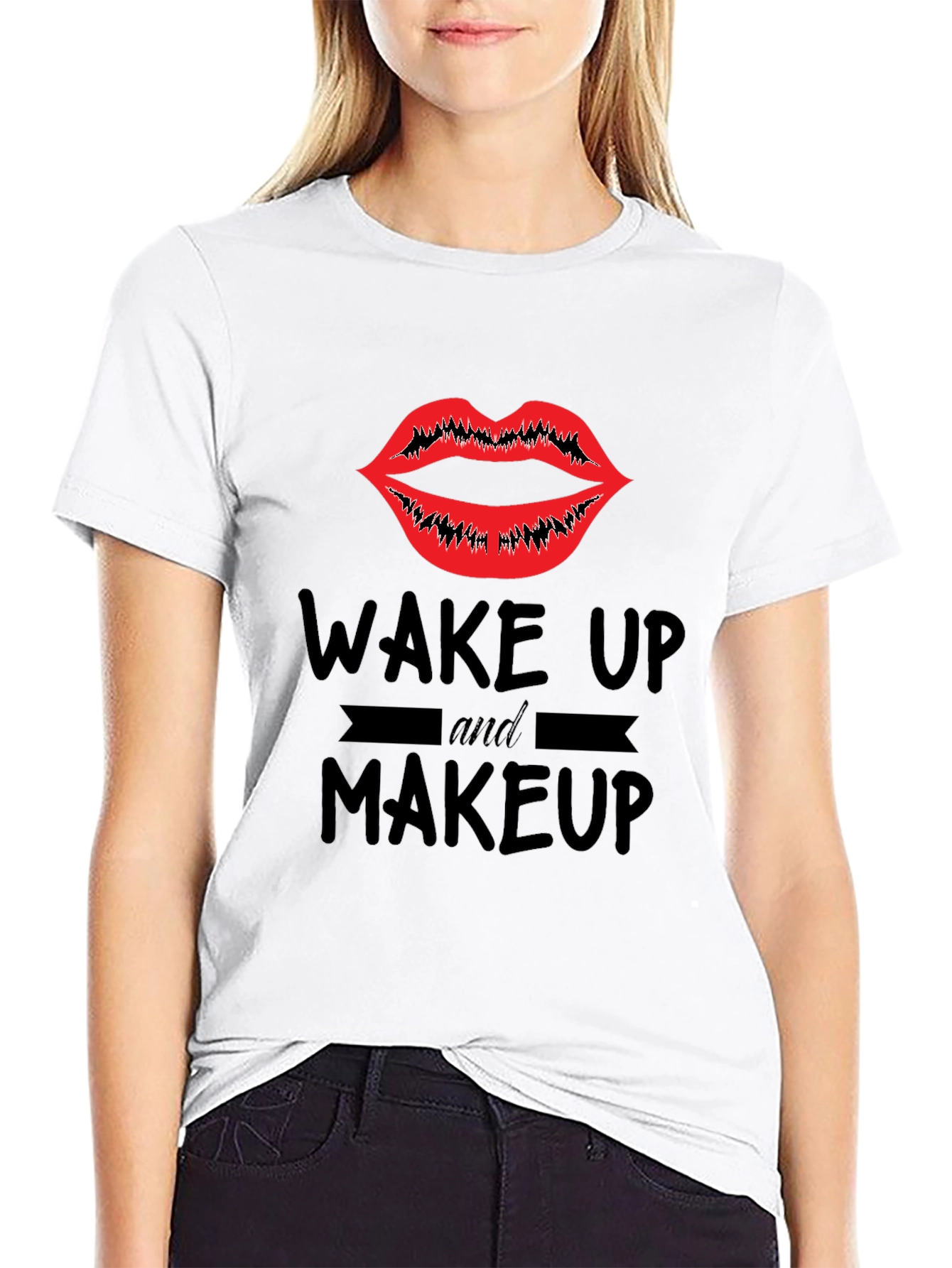 Black Wake Up & Makeup Graphic Tee - Unisex Black T-Shirt view 9