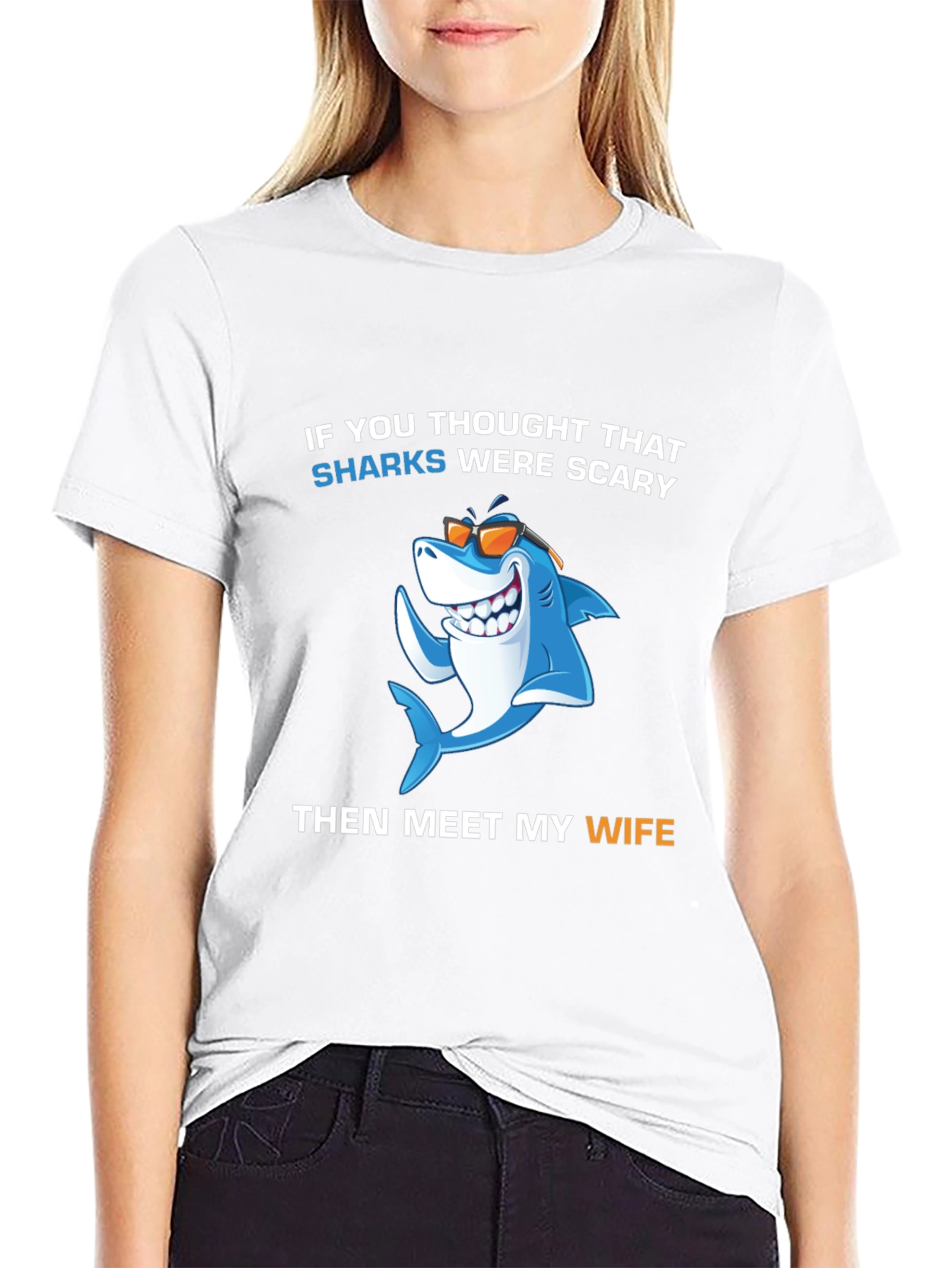Black Funny Shark Wife T-Shirt view 9