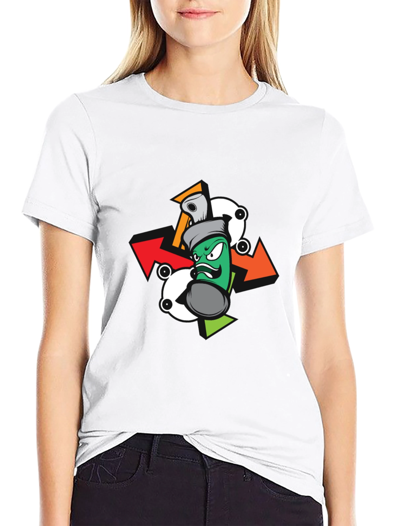 Black Cool Cartoon Spray Can Graphic Tee view 9