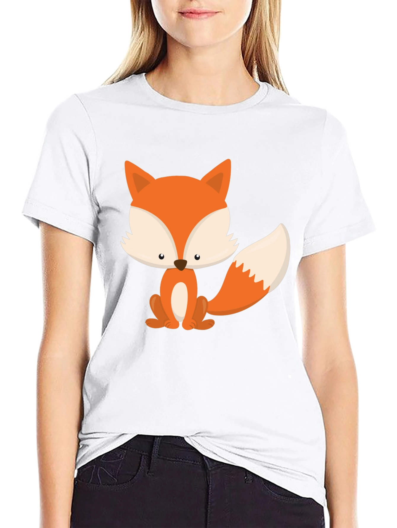 Black Cute Fox Graphic Tee - Black Cotton Blend view 9