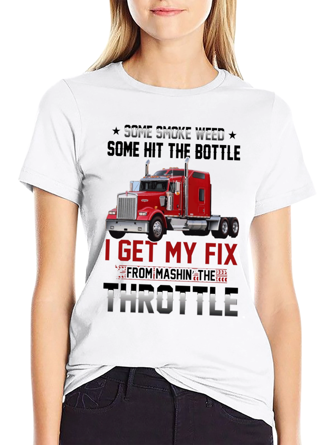 Black Trucker T-Shirt: Smoke Weed Hit Bottle Throttle Fix view 9
