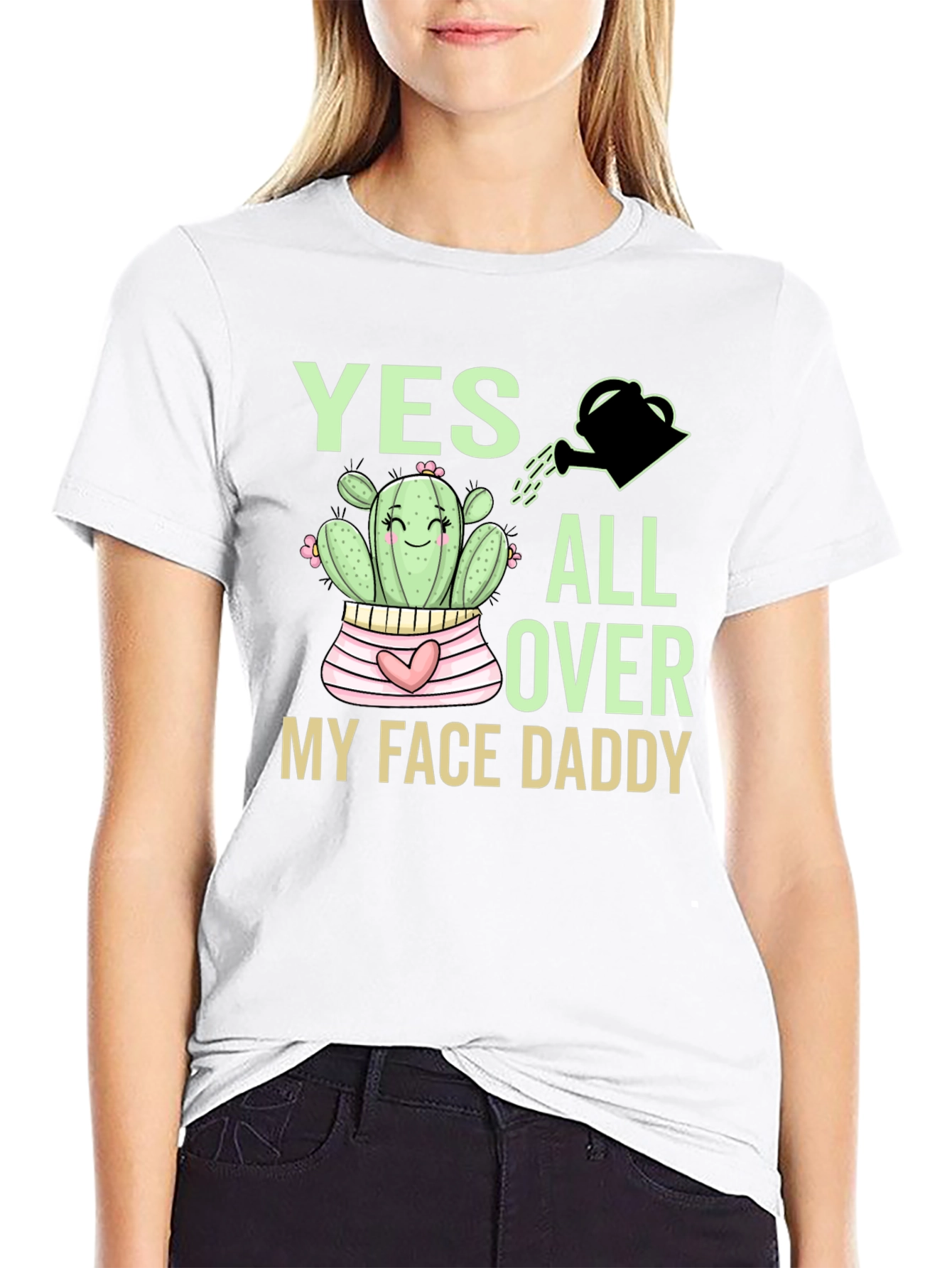 Black Yes All Over My Face Daddy Cactus T-Shirt view 9