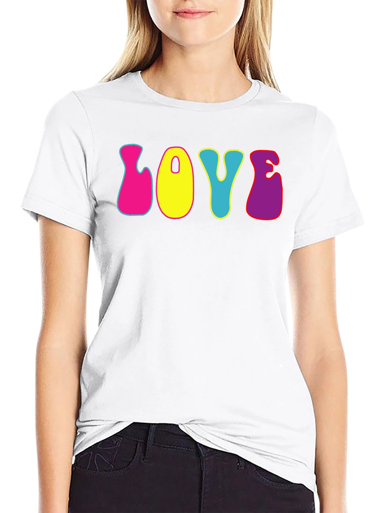 Black Retro "Love" Graphic Tee - Black Cotton T-Shirt view 9