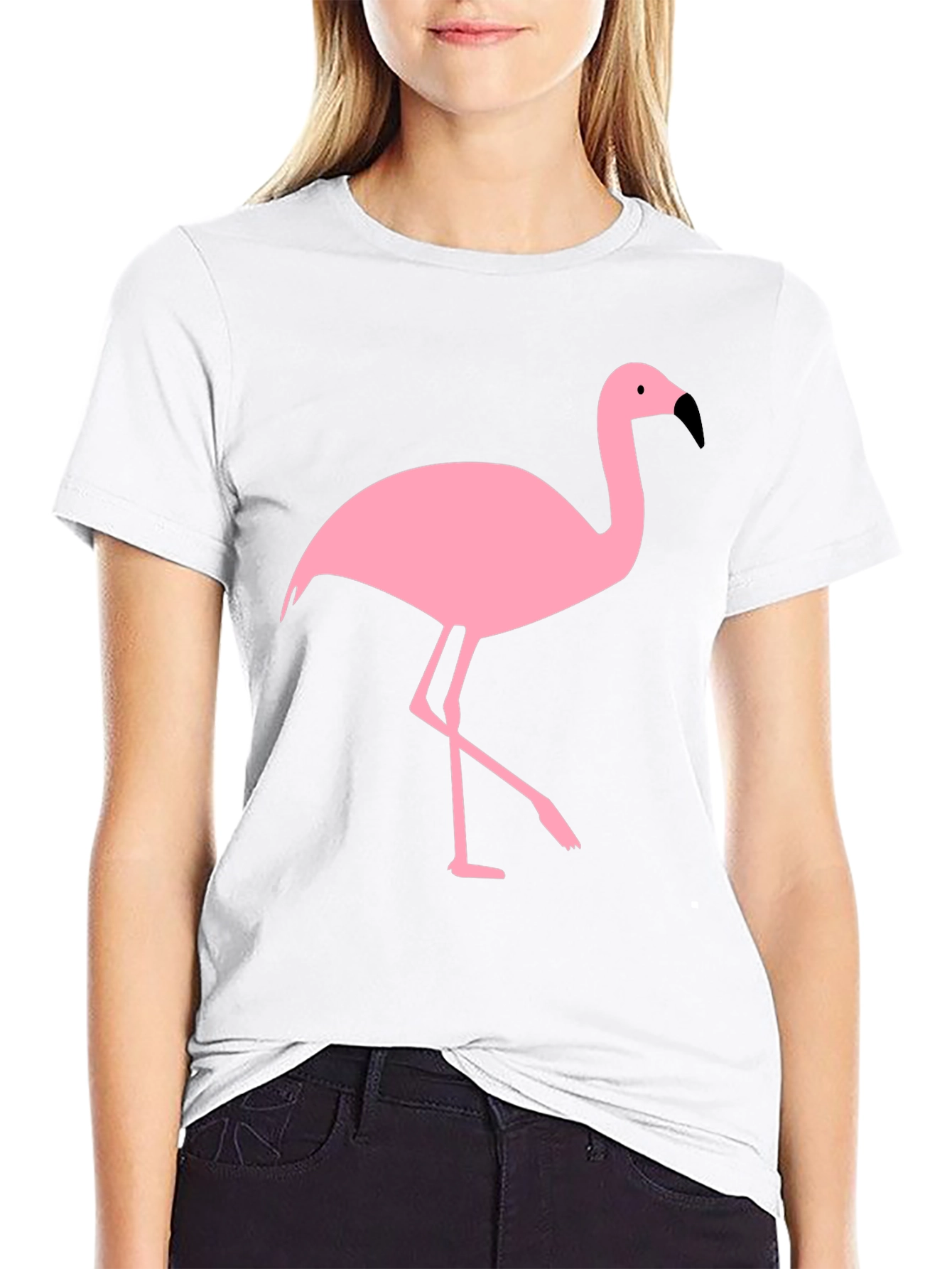 Black Black T-Shirt with Pink Flamingo Graphic view 9