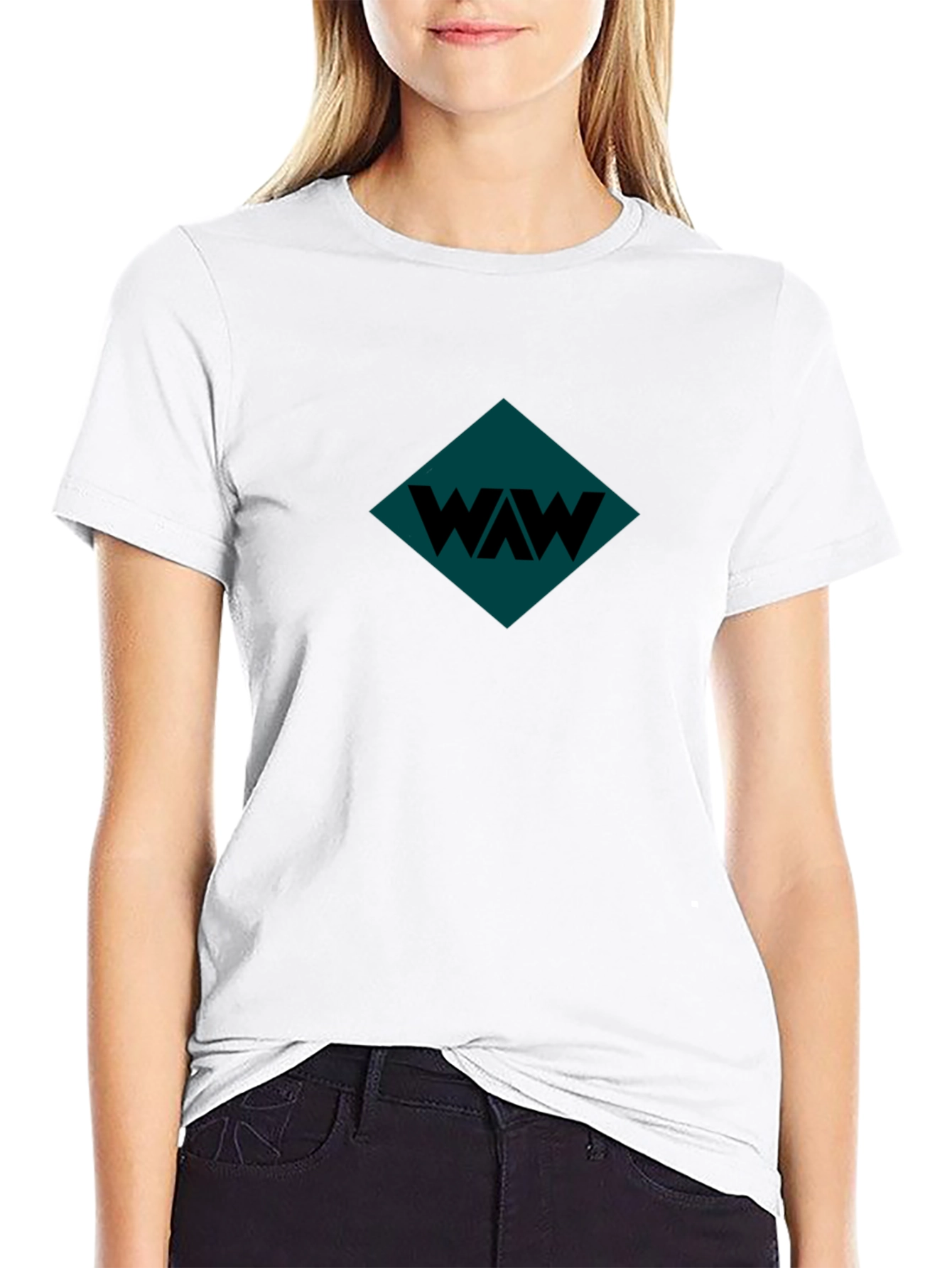 Black Modern WAW Graphic Black T-Shirt view 9