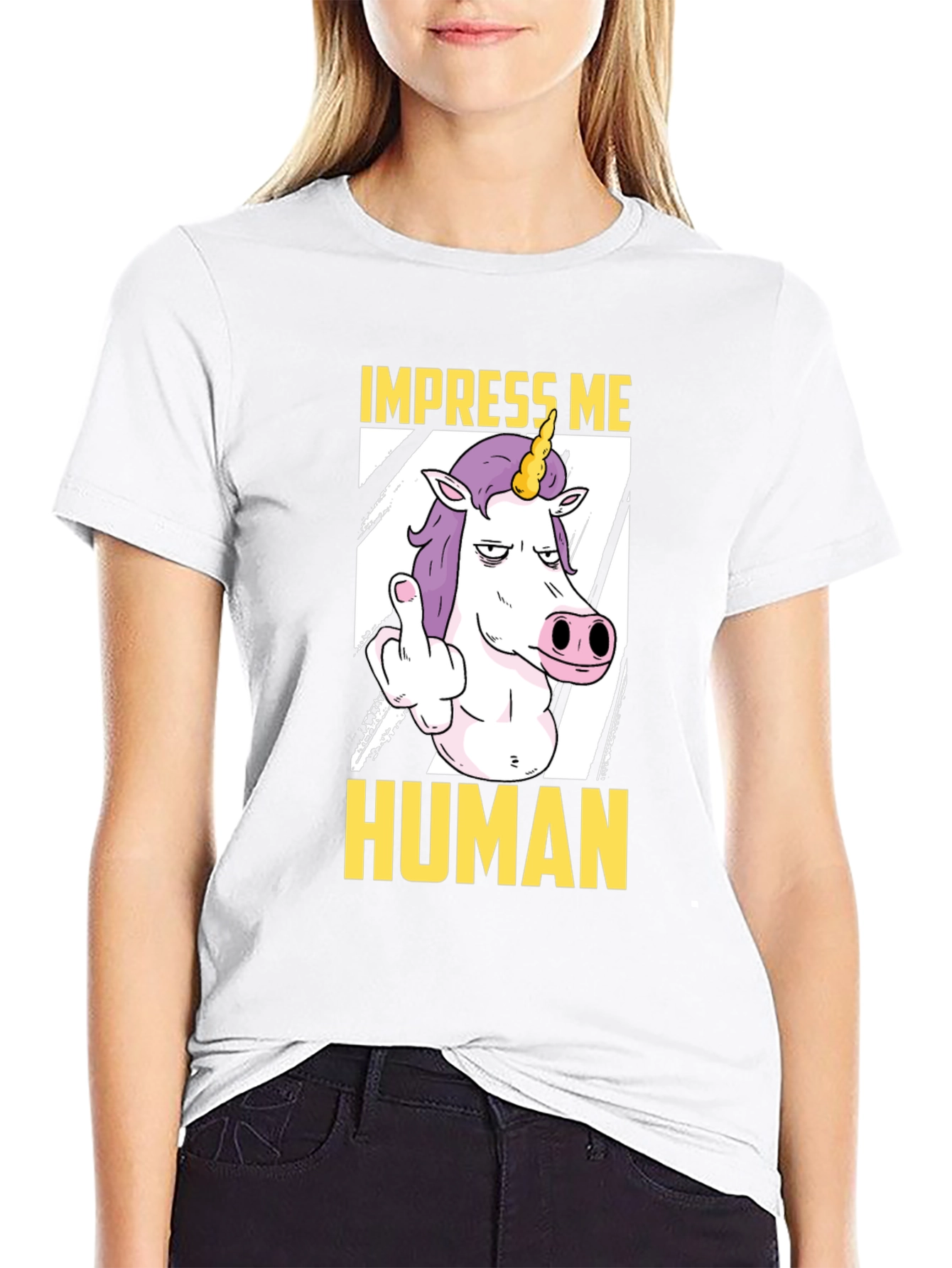 Black Impress Me Human Unicorn Graphic Tee - Funny T-Shirt view 9