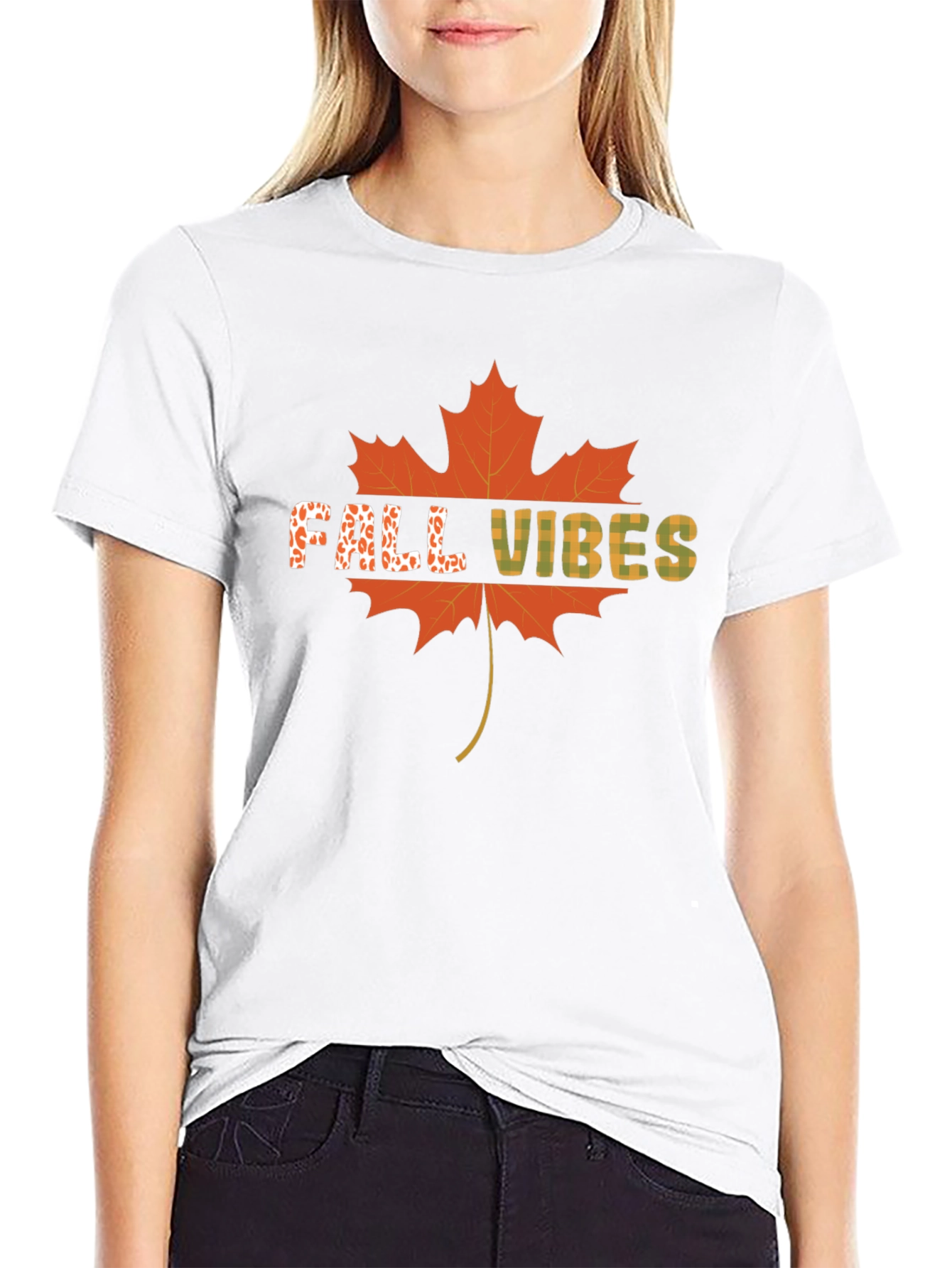 Black Fall Vibes Maple Leaf Graphic T-Shirt view 9