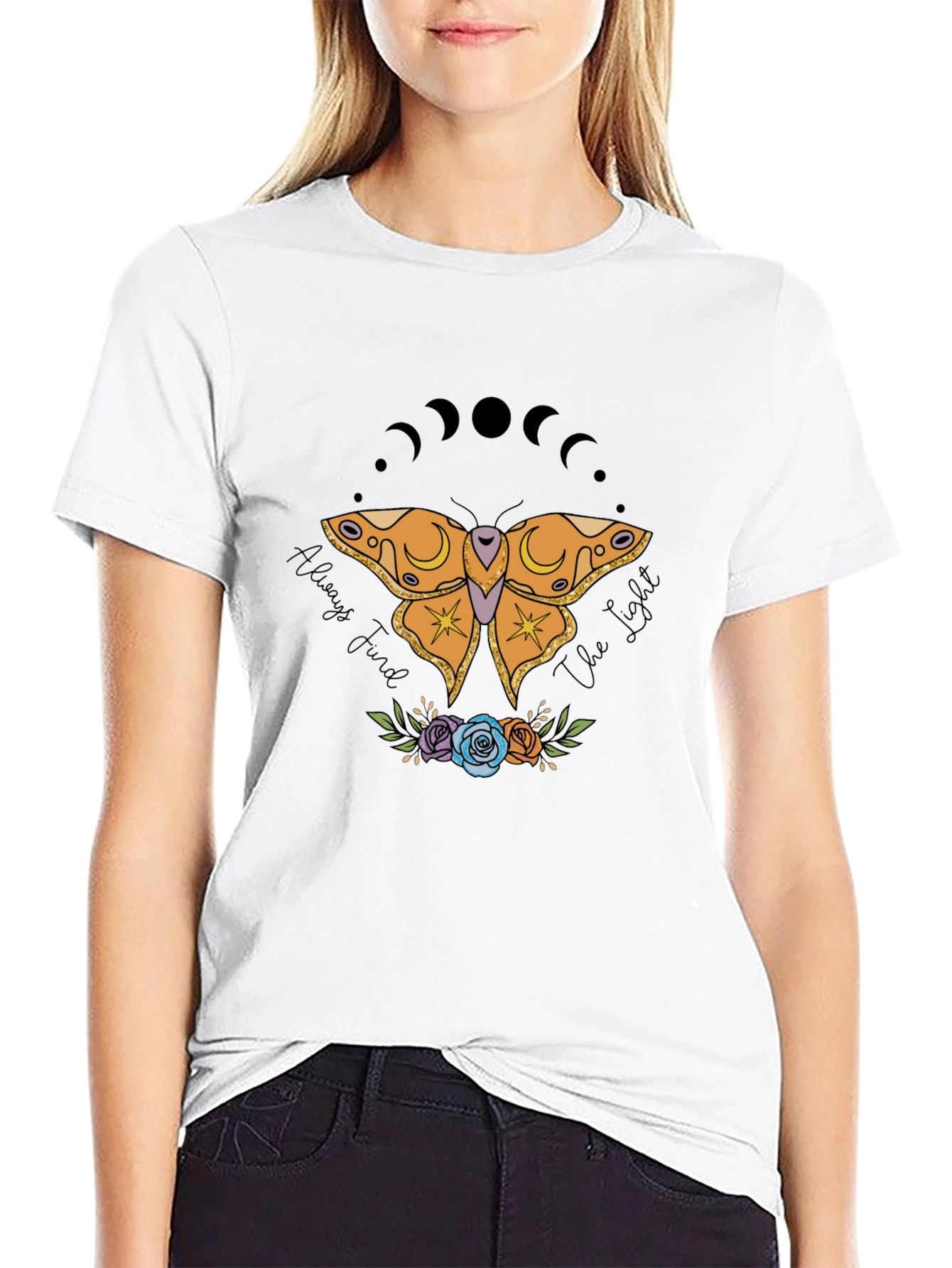 Black Moth and Moon Phases T-Shirt view 9