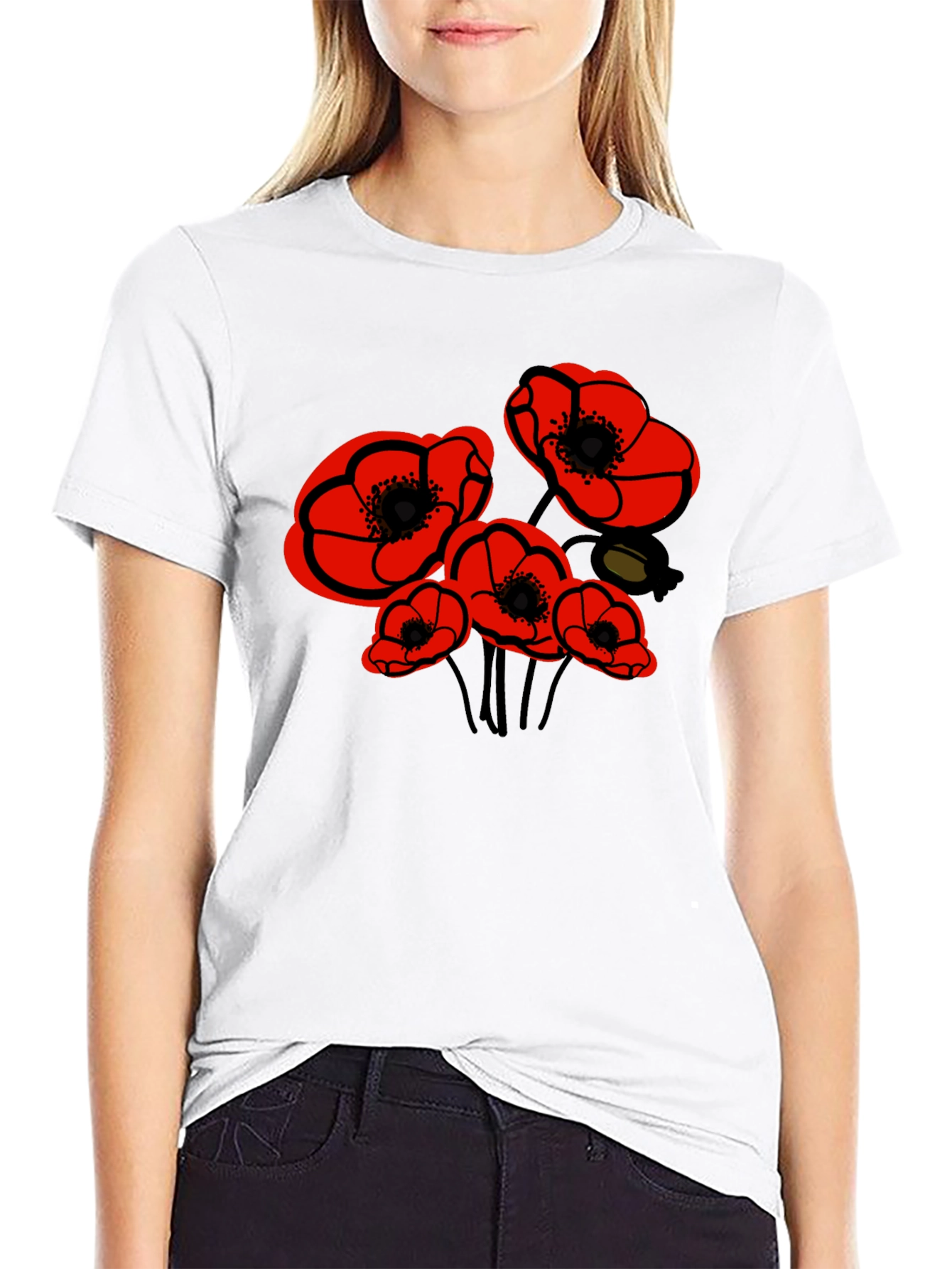 Black Floral Poppy Graphic Tee - Black view 9