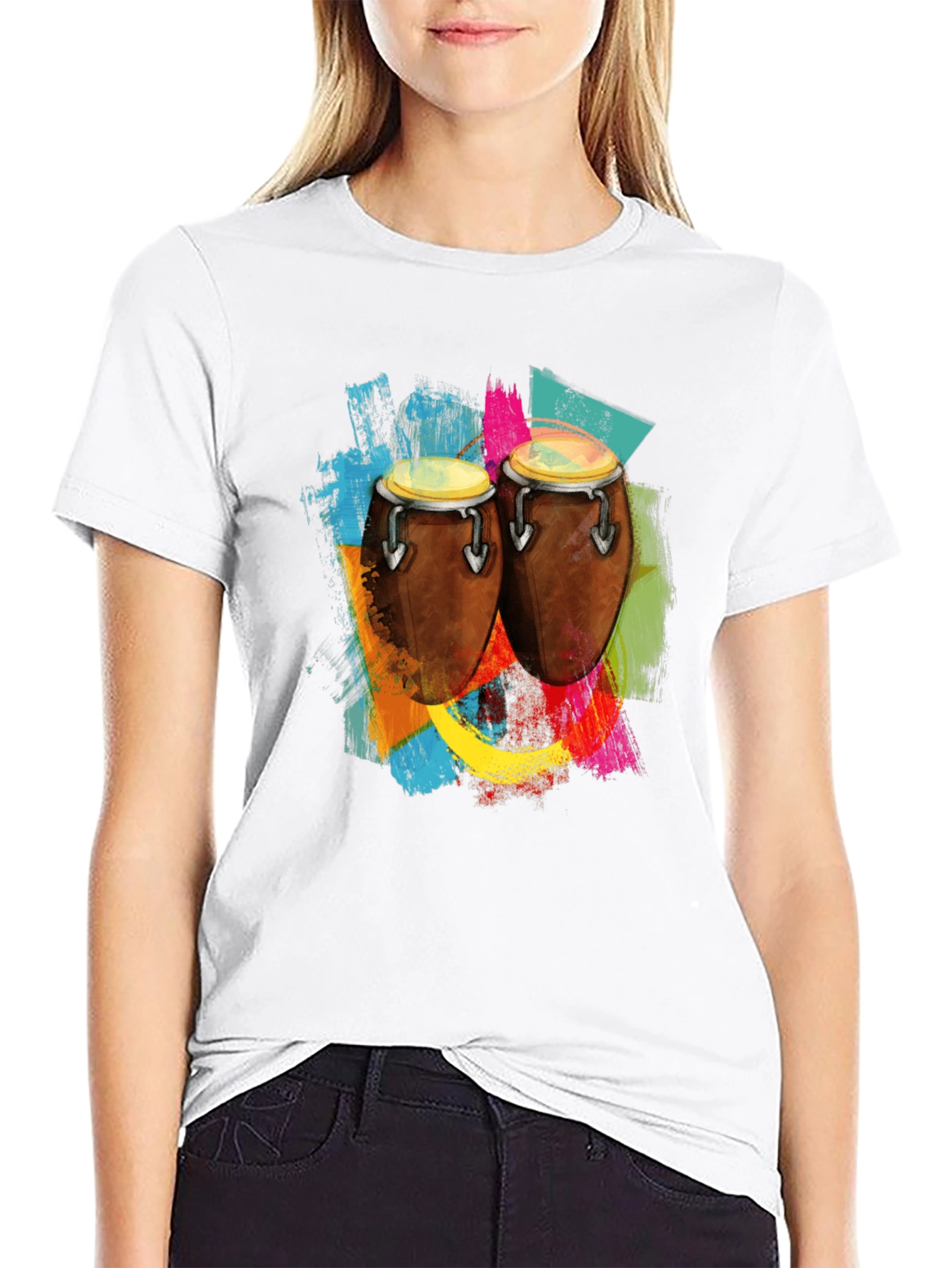 Black Conga Drum Colorful Graphic Tee view 9