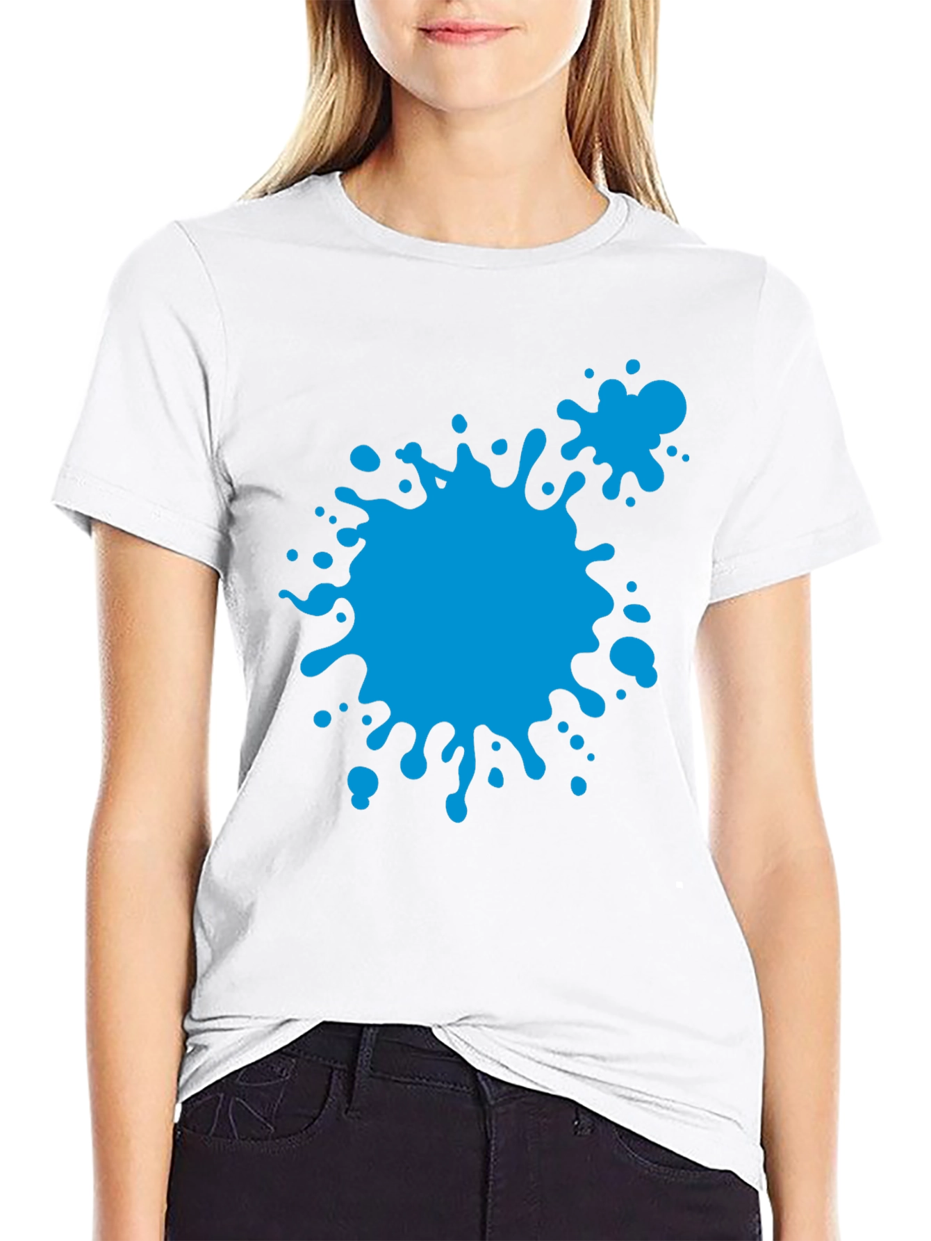 Black Abstract Blue Paint Splatter Black T-Shirt view 9