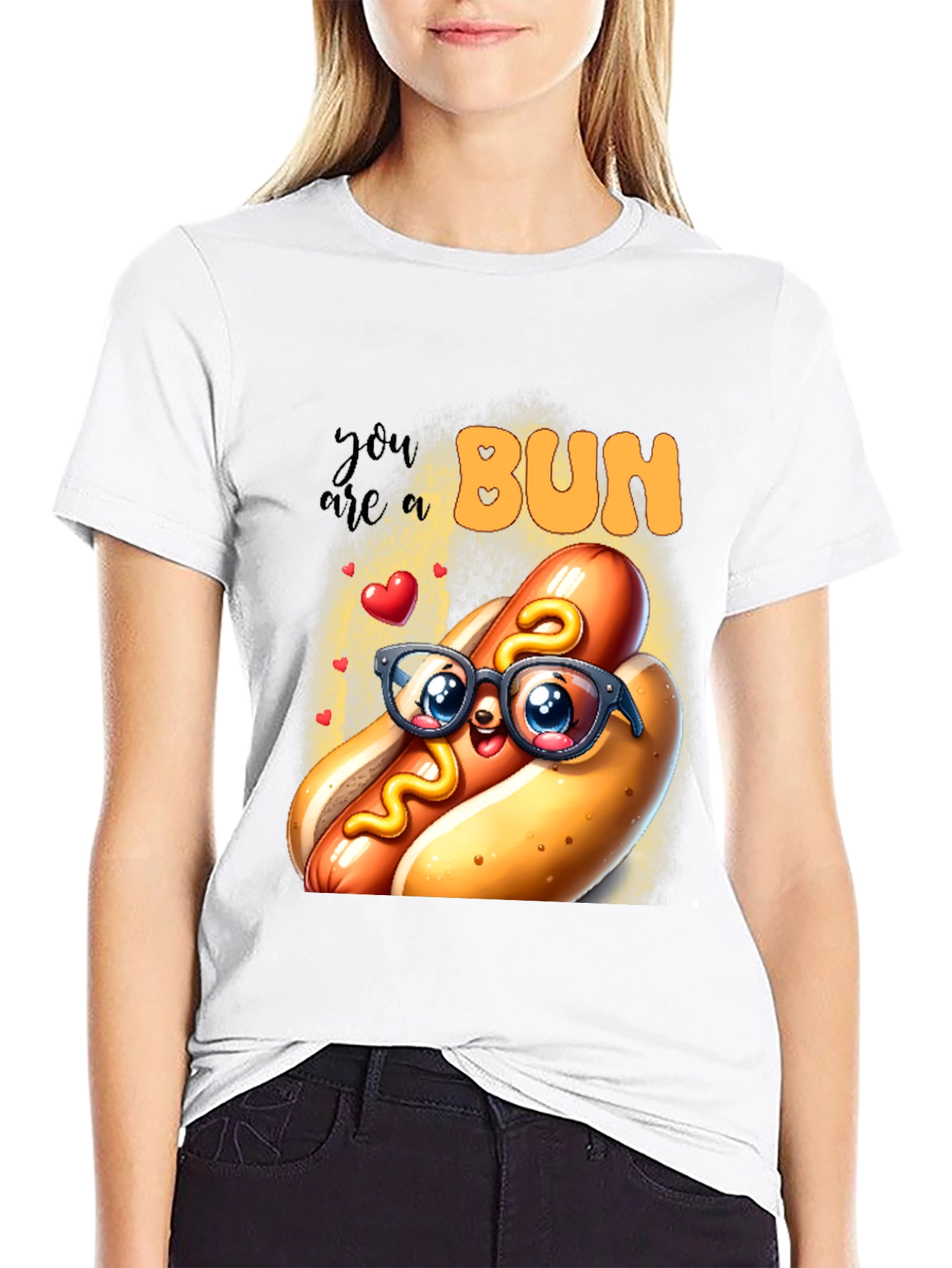 Black Cute Hotdog Graphic T-Shirt - "You are a Bun" view 9