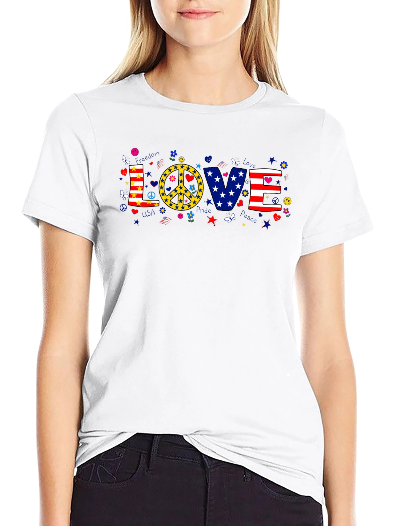 Black Love & Peace Graphic T-Shirt - Patriotic view 9