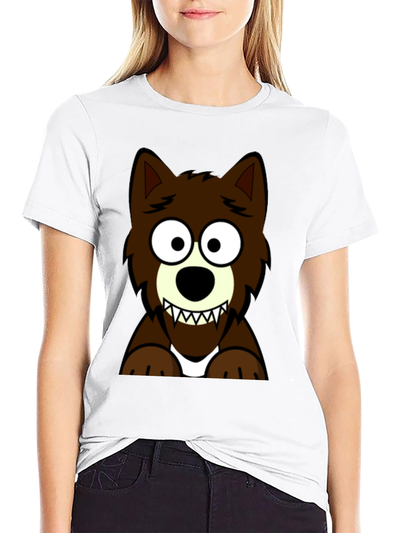 Black Cartoon Wolf Graphic Tee - Black T-Shirt view 9