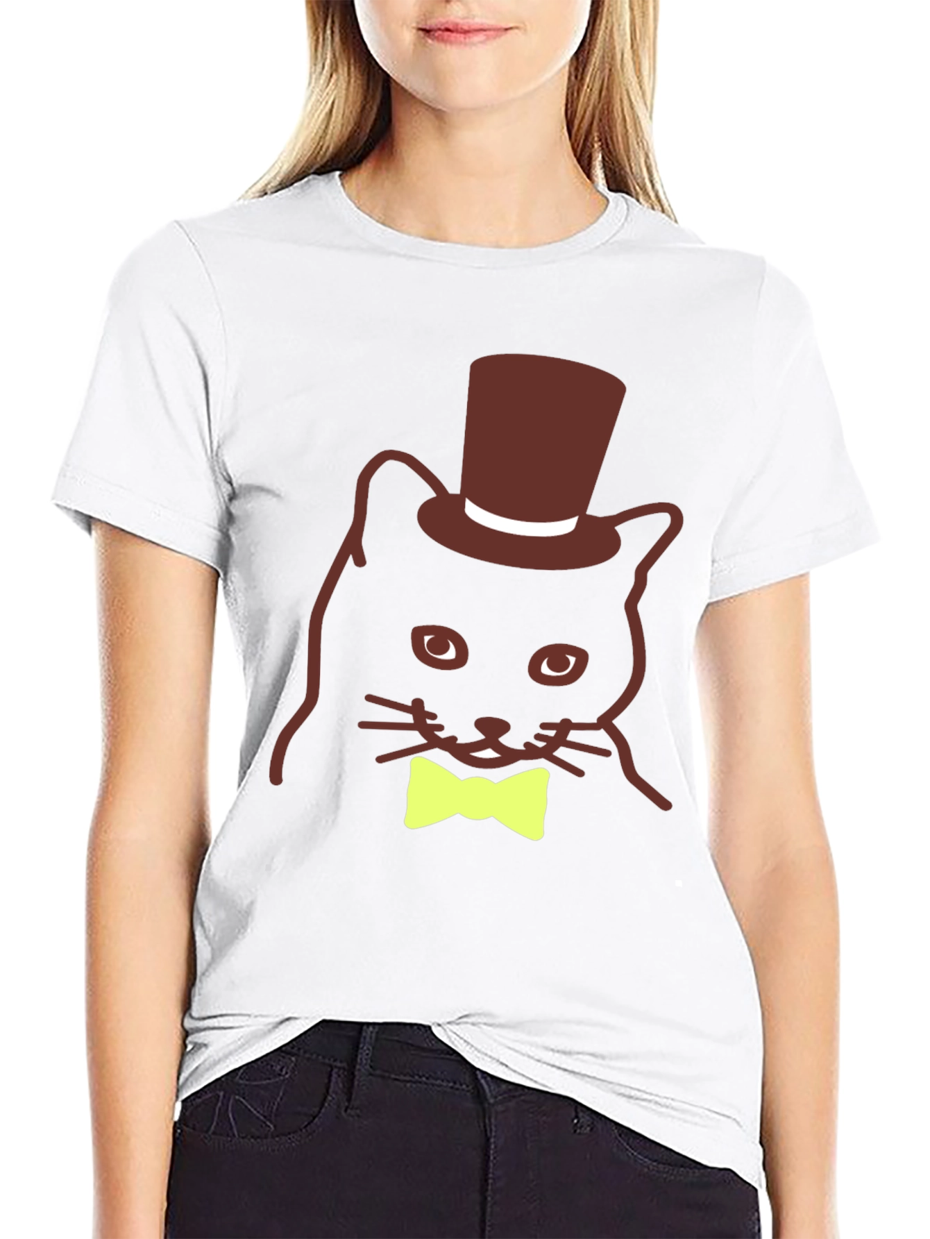 Black Cat with Top Hat & Bow Tie Black T-Shirt view 9