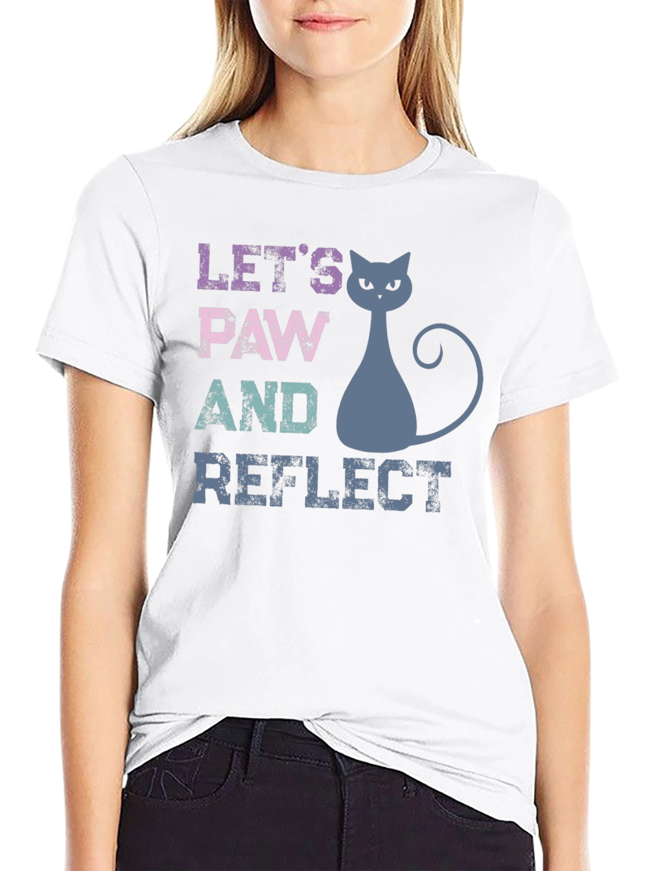 Black Let's Paw and Reflect Cat T-Shirt view 9