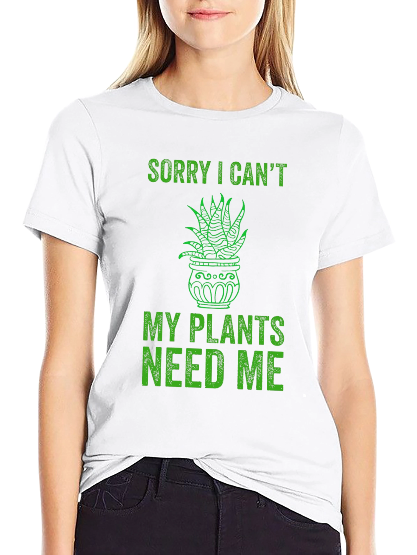 Black Funny Plant Lover T-Shirt - Sorry I Can't, Plants Need Me view 9
