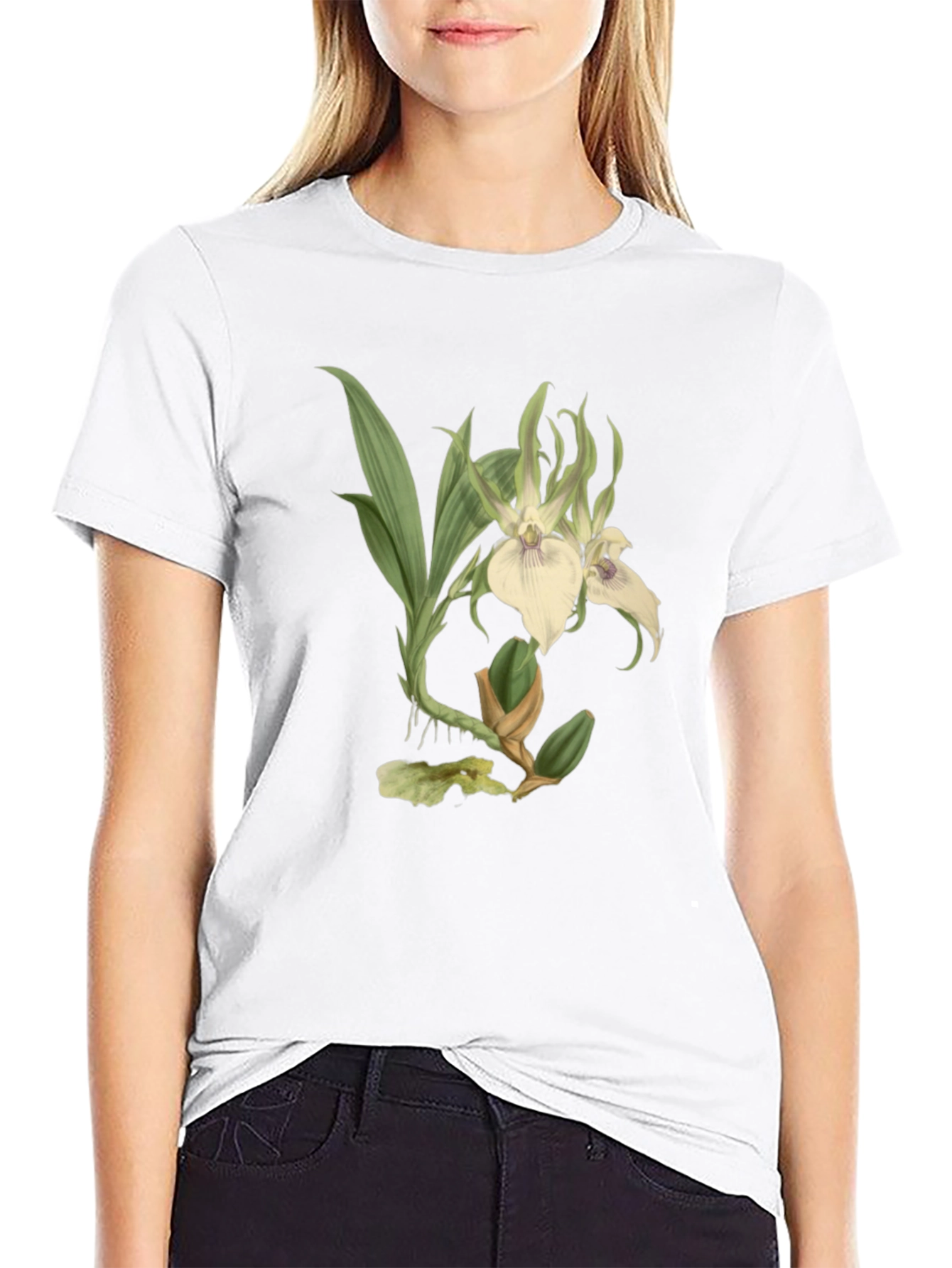 Black Botanical Orchid Graphic Tee - Black Cotton Blend view 9