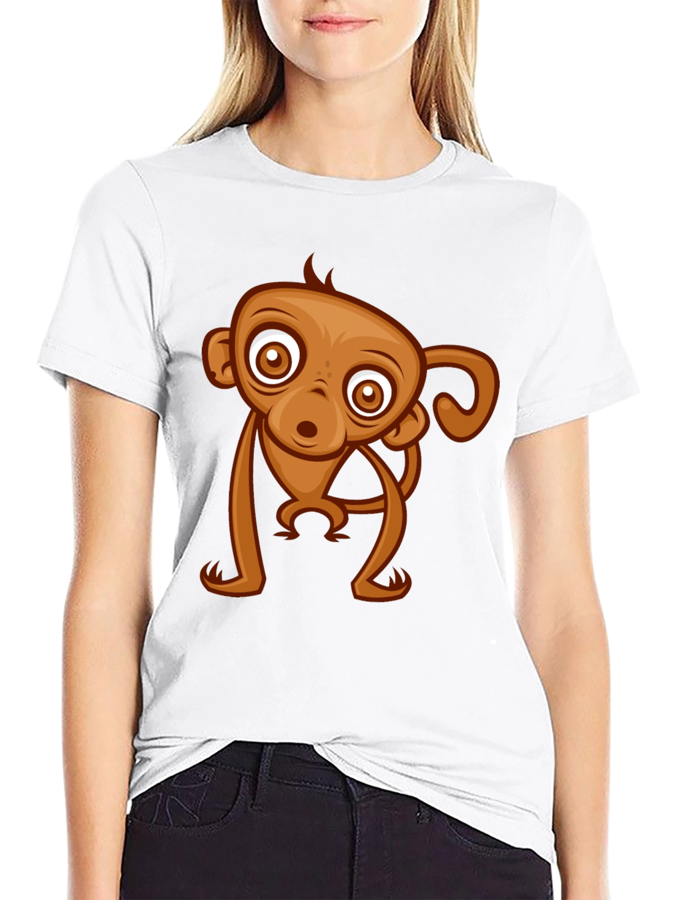 Black Cute Monkey Graphic Tee - Black Cotton T-Shirt view 9