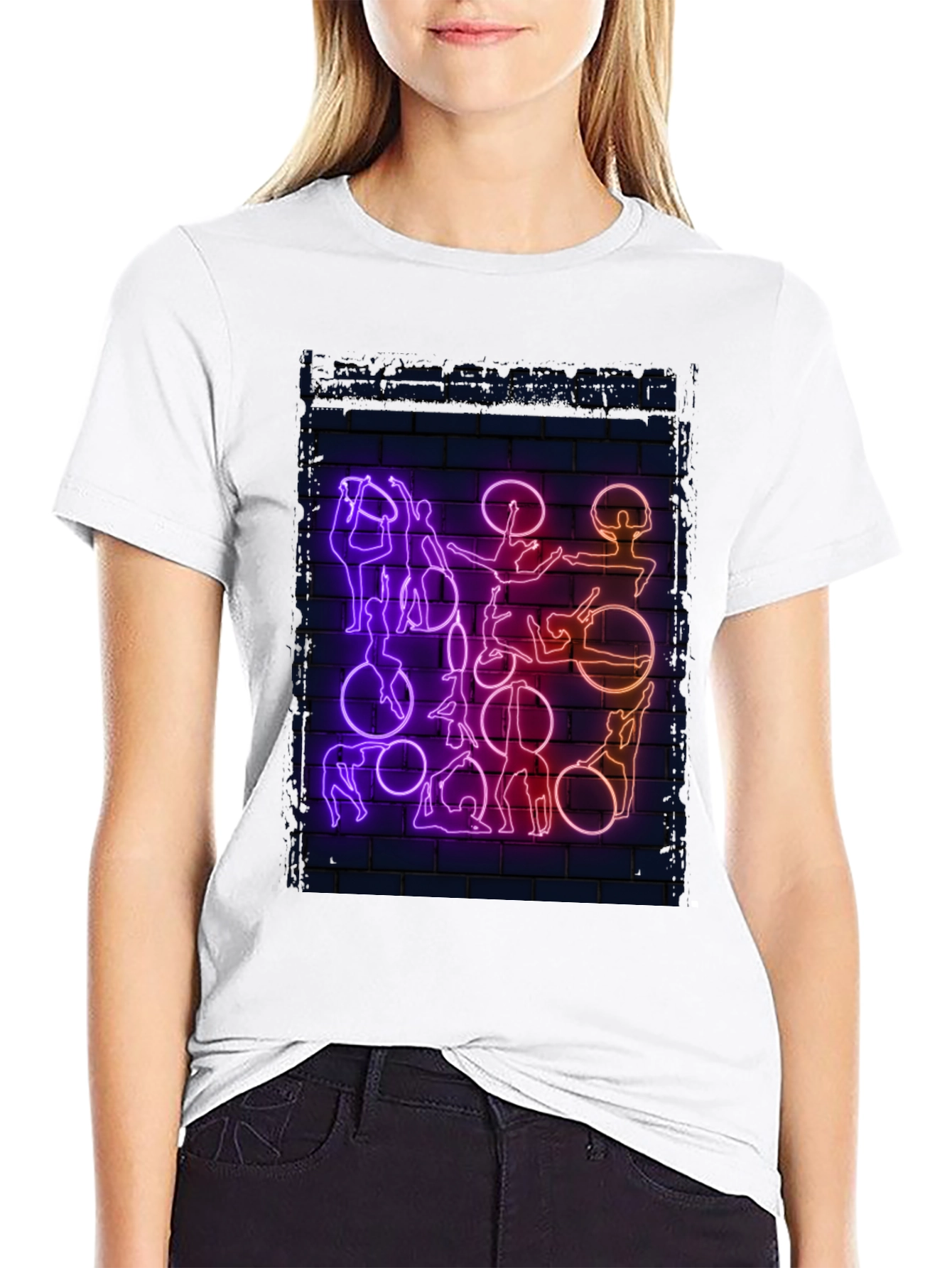 Black Neon Aerial Acrobatics Graphic T-Shirt view 9