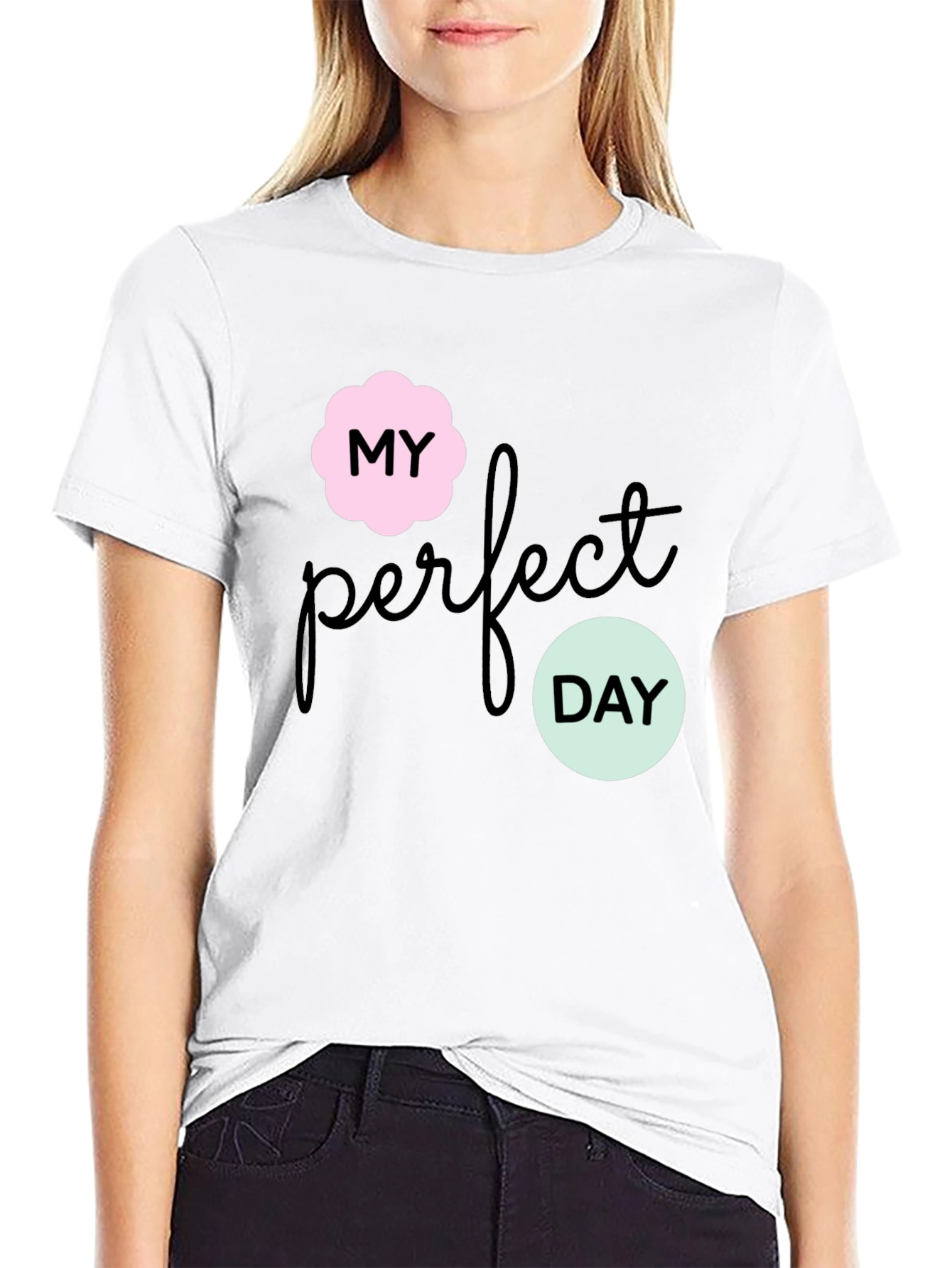 Black My Perfect Day Graphic Tee - Stylish Black T-Shirt view 9