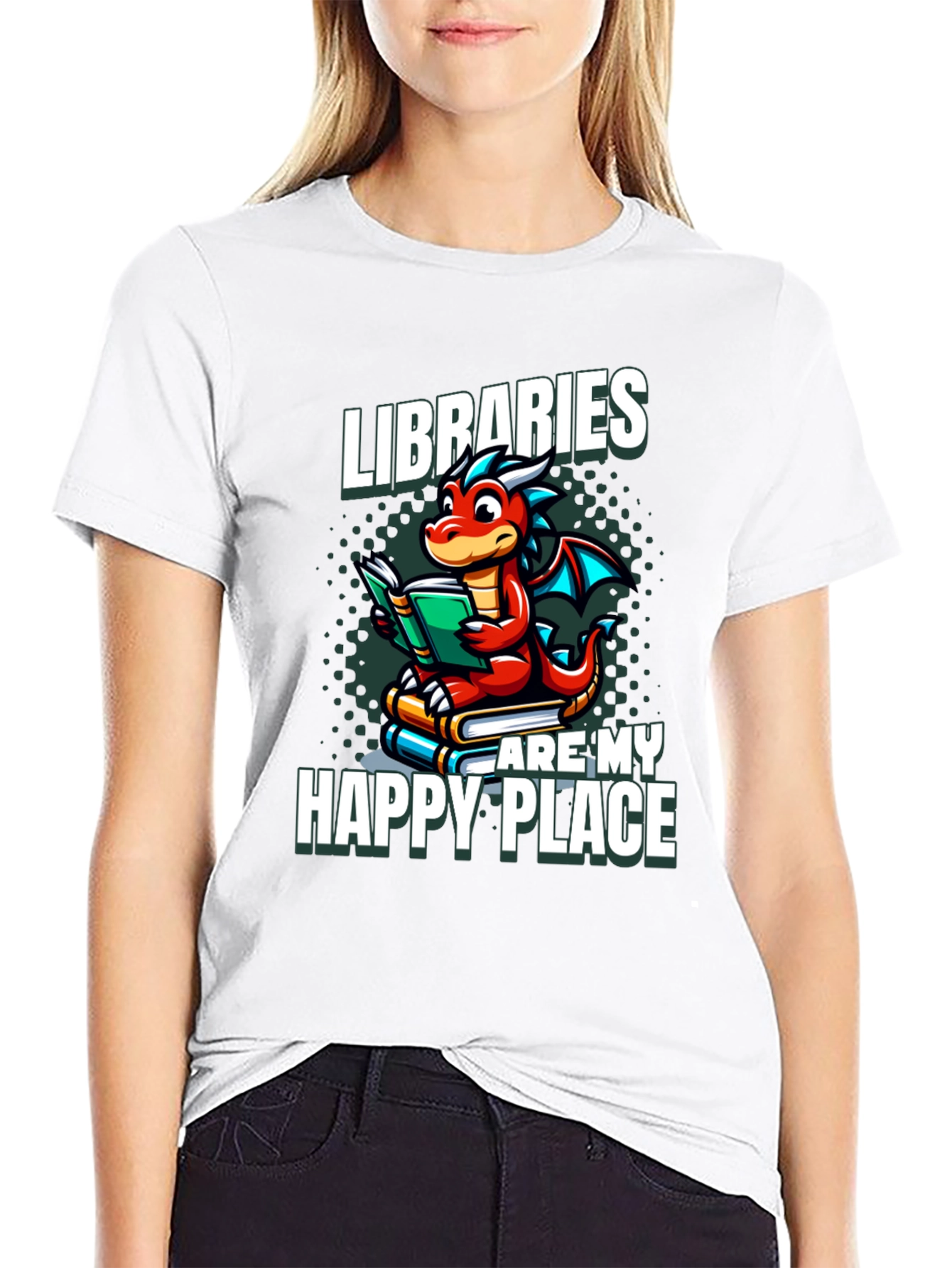 Black Libraries Are My Happy Place Dragon Reading Book T-Shirt view 9