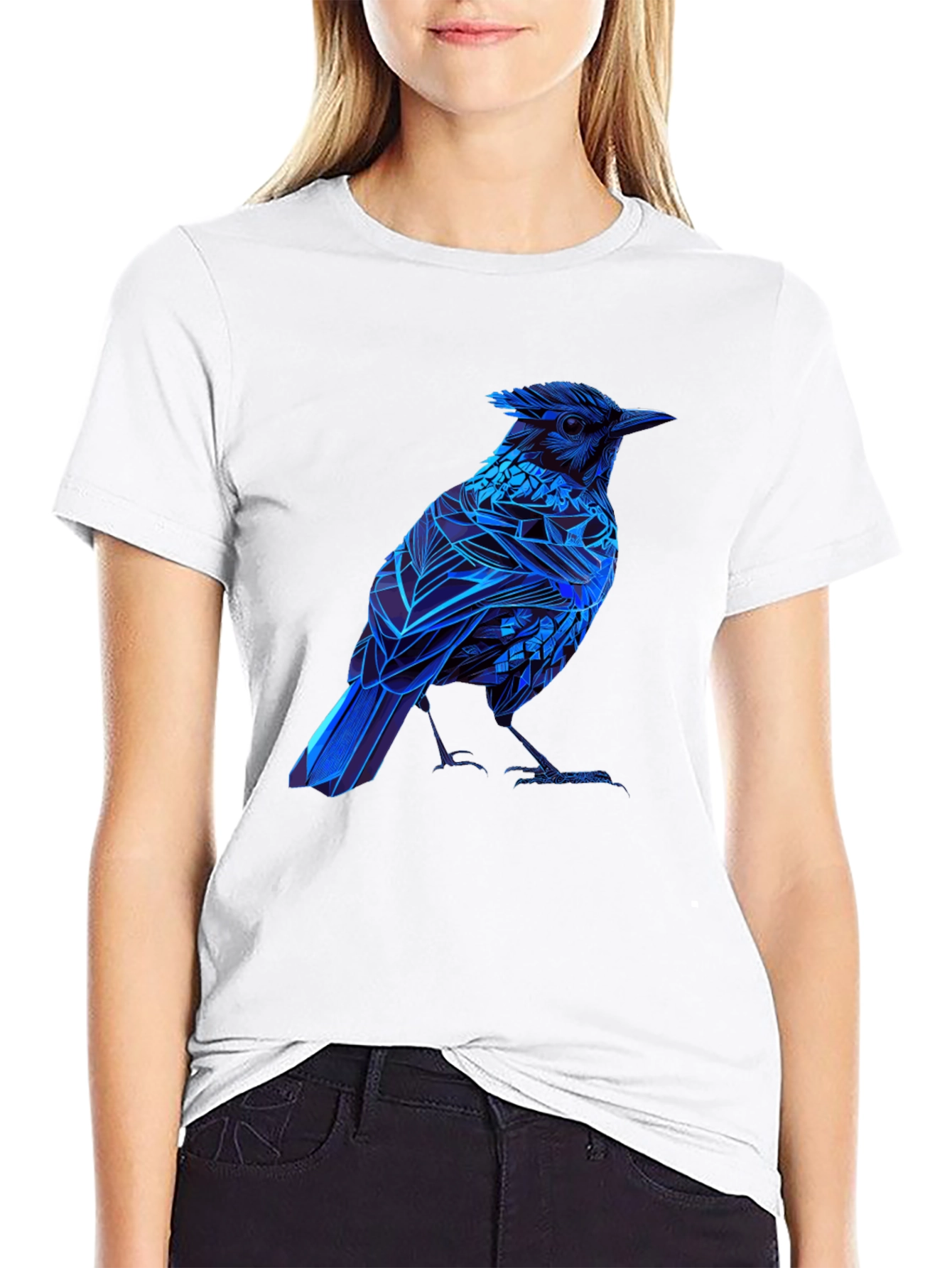 Black Blue Bird Graphic Tee - Modern Geometric Design view 9