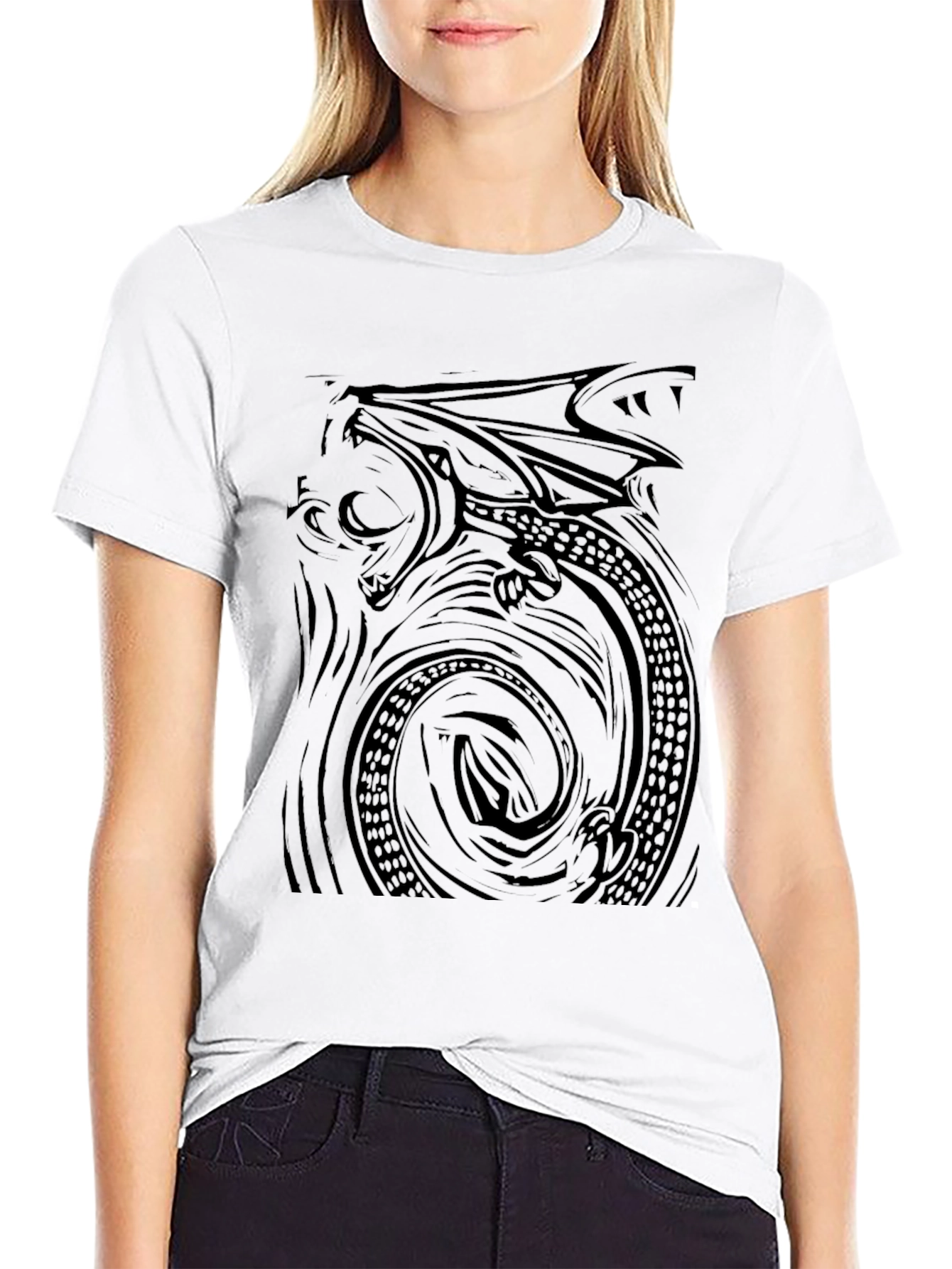 Black Men's Black Dragon Graphic T-Shirt view 9