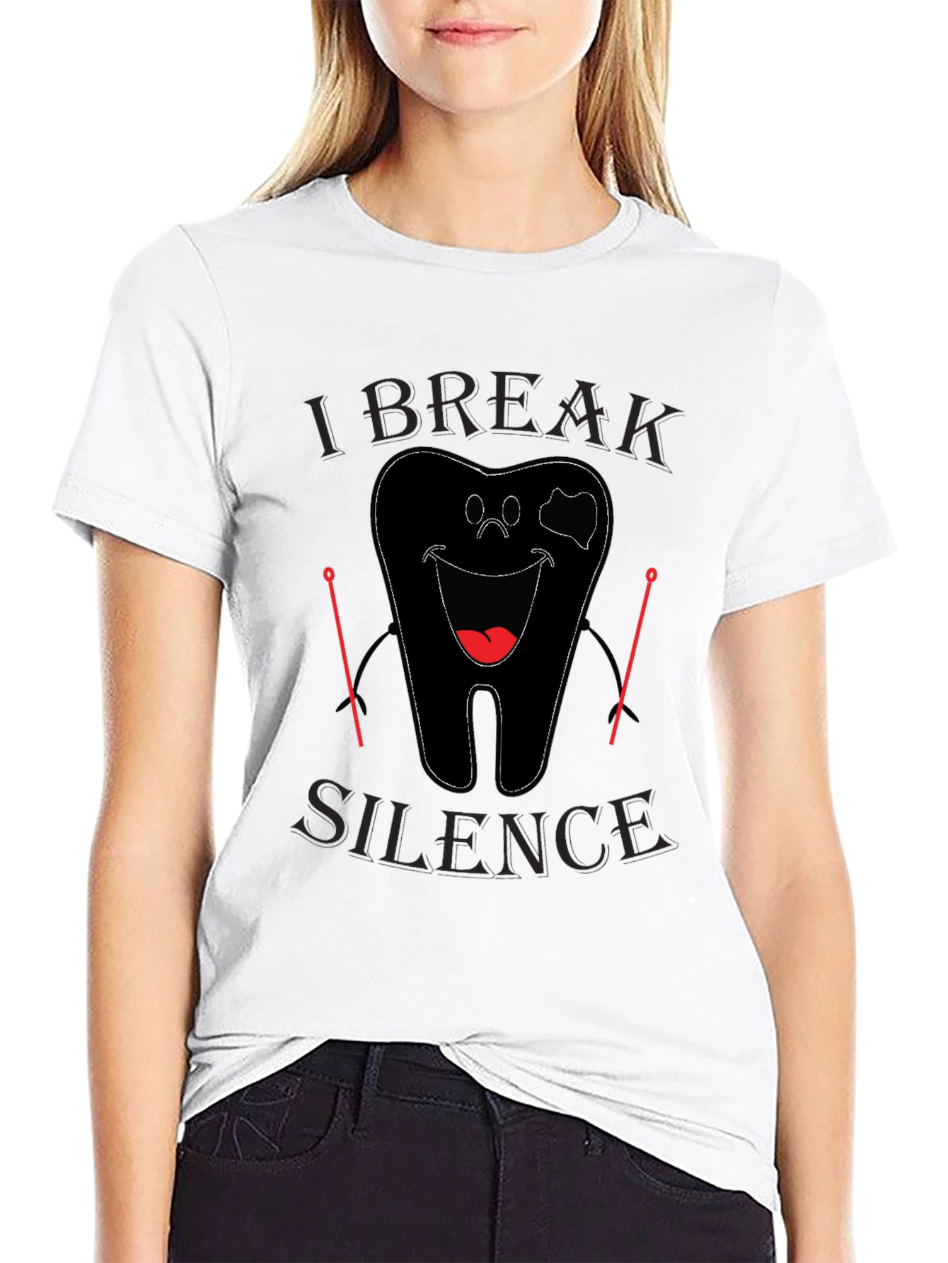 Black I Break Silence Funny Dentist Black T-Shirt view 9