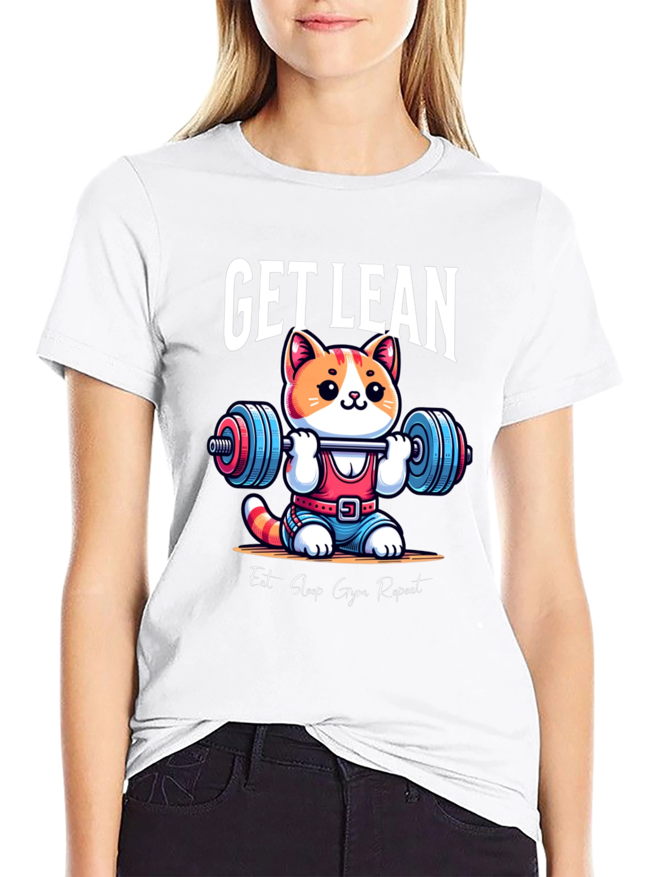 Black Get Lean Gym Cat T-Shirt view 9