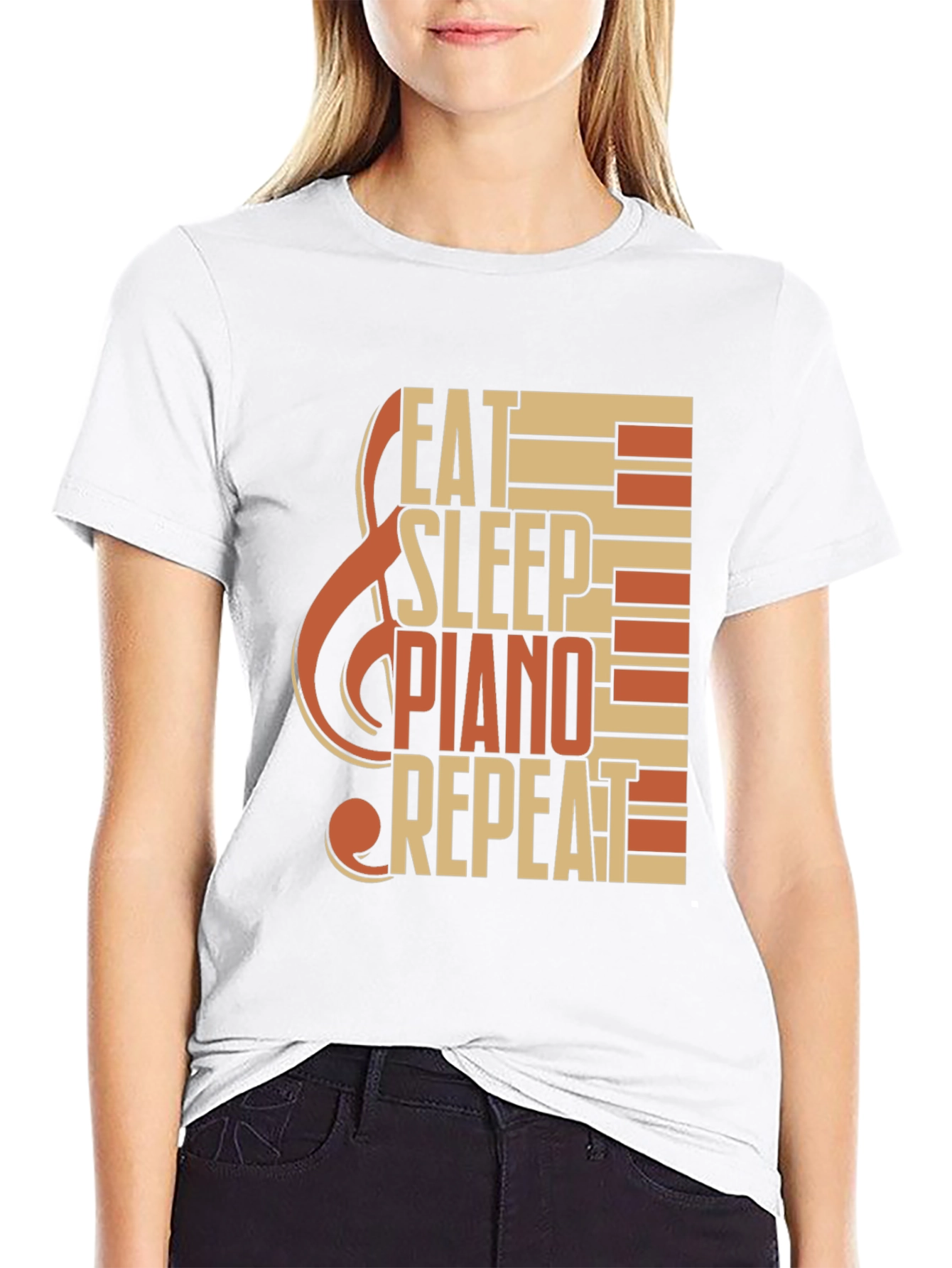 Black Eat Sleep Piano Repeat Graphic Tee view 9
