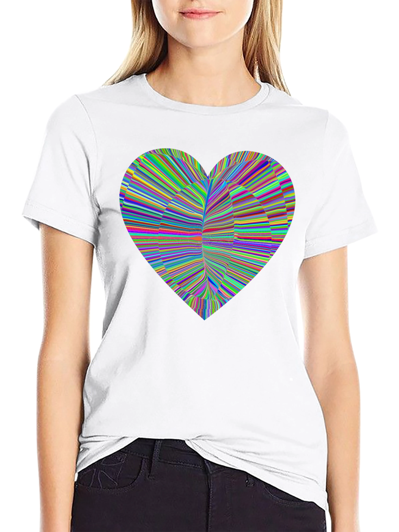 Black Colorful Heart Graphic Black T-Shirt view 9