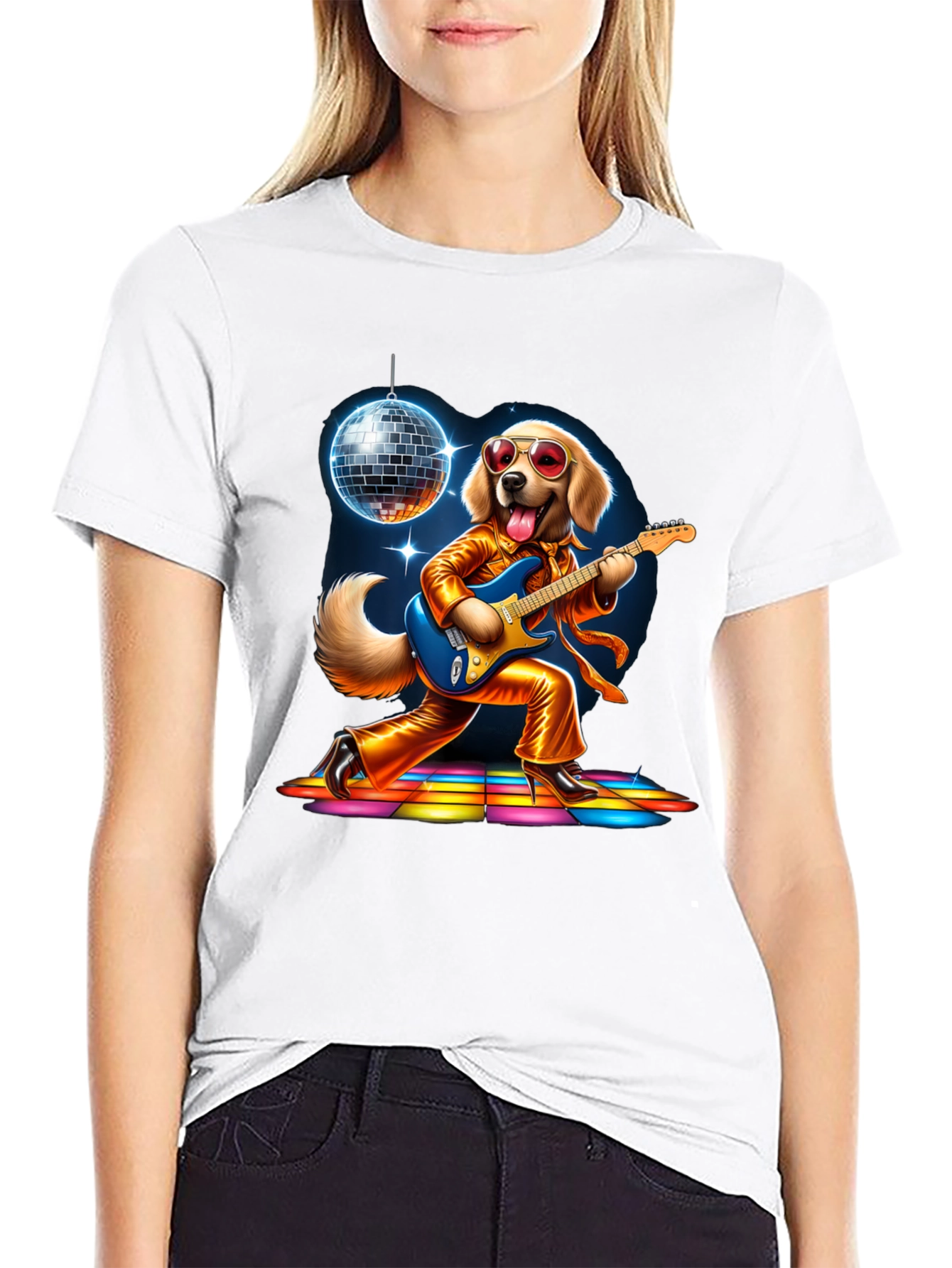 Black Retro Disco Dog T-Shirt view 9