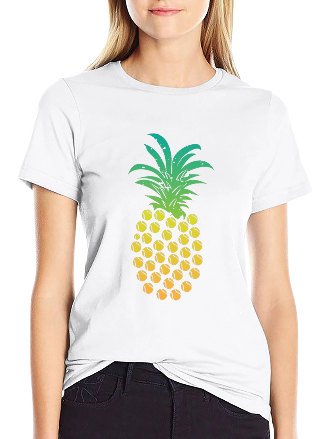 Black Pineapple Tennis Ball Graphic Tee - Fun Summer Shirt view 9