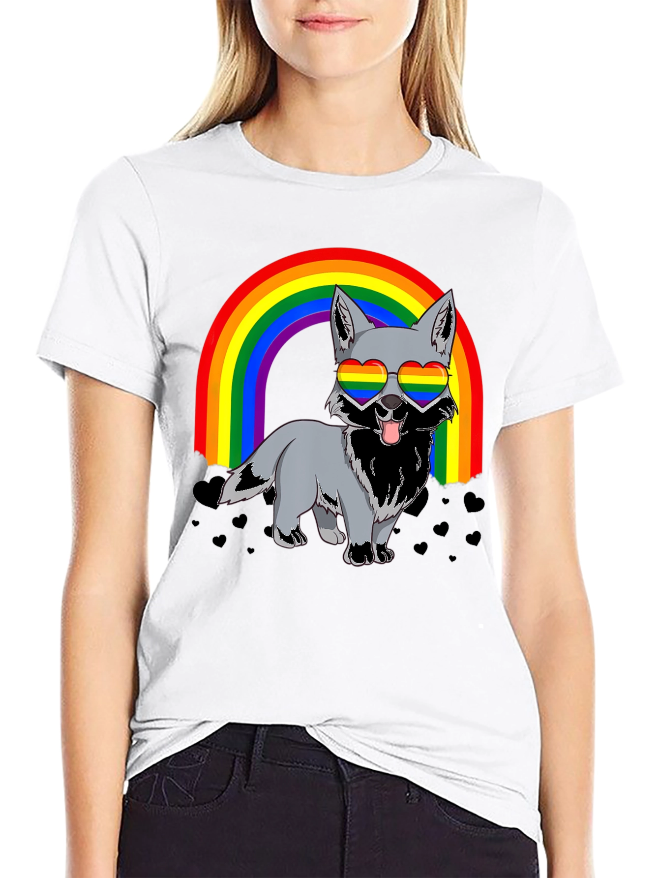 Black Rainbow Wolf Graphic T-Shirt - Pride Apparel view 9