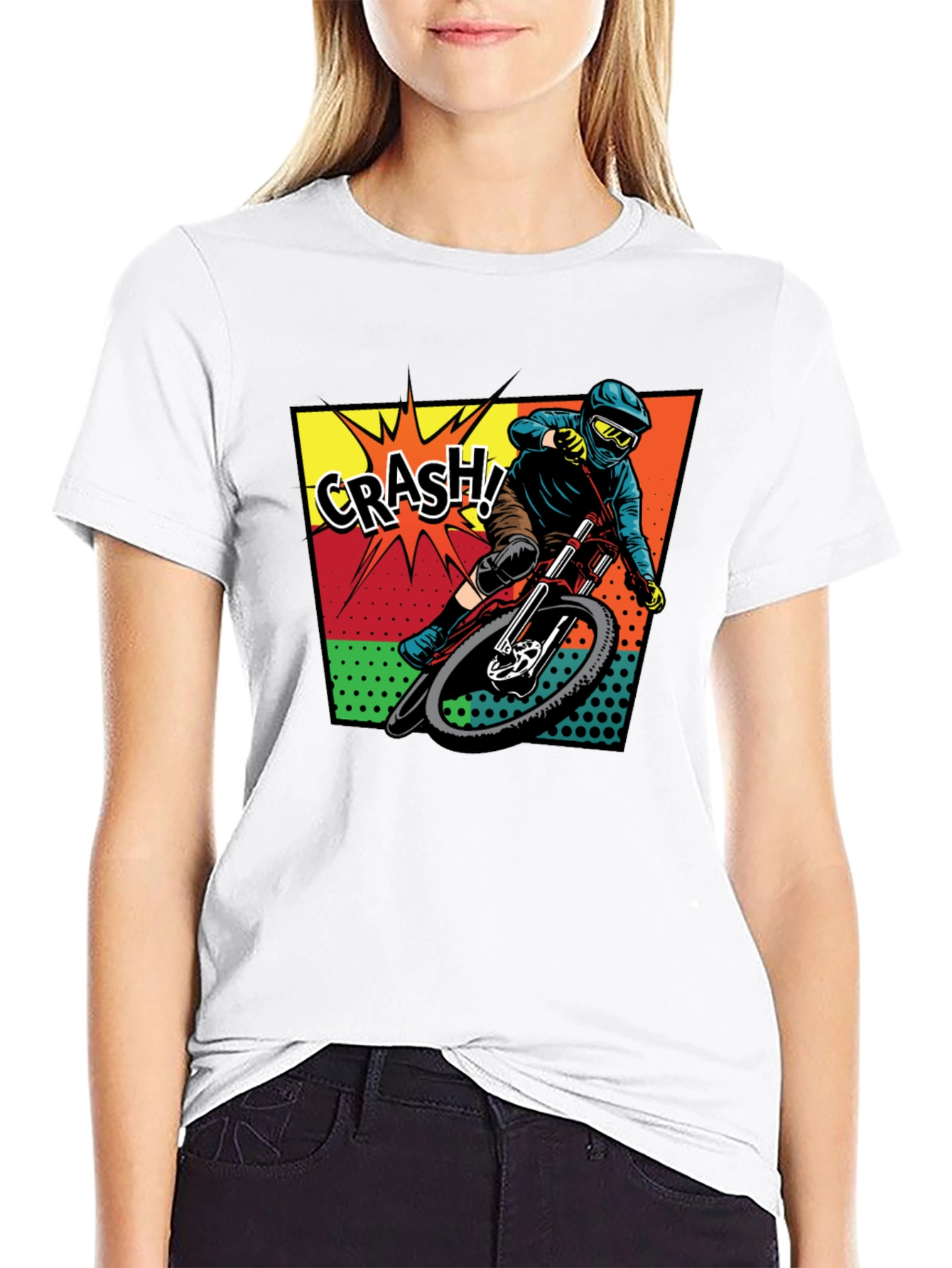 Black Men's Black Mountain Biking 'Crash!' Graphic T-Shirt view 9