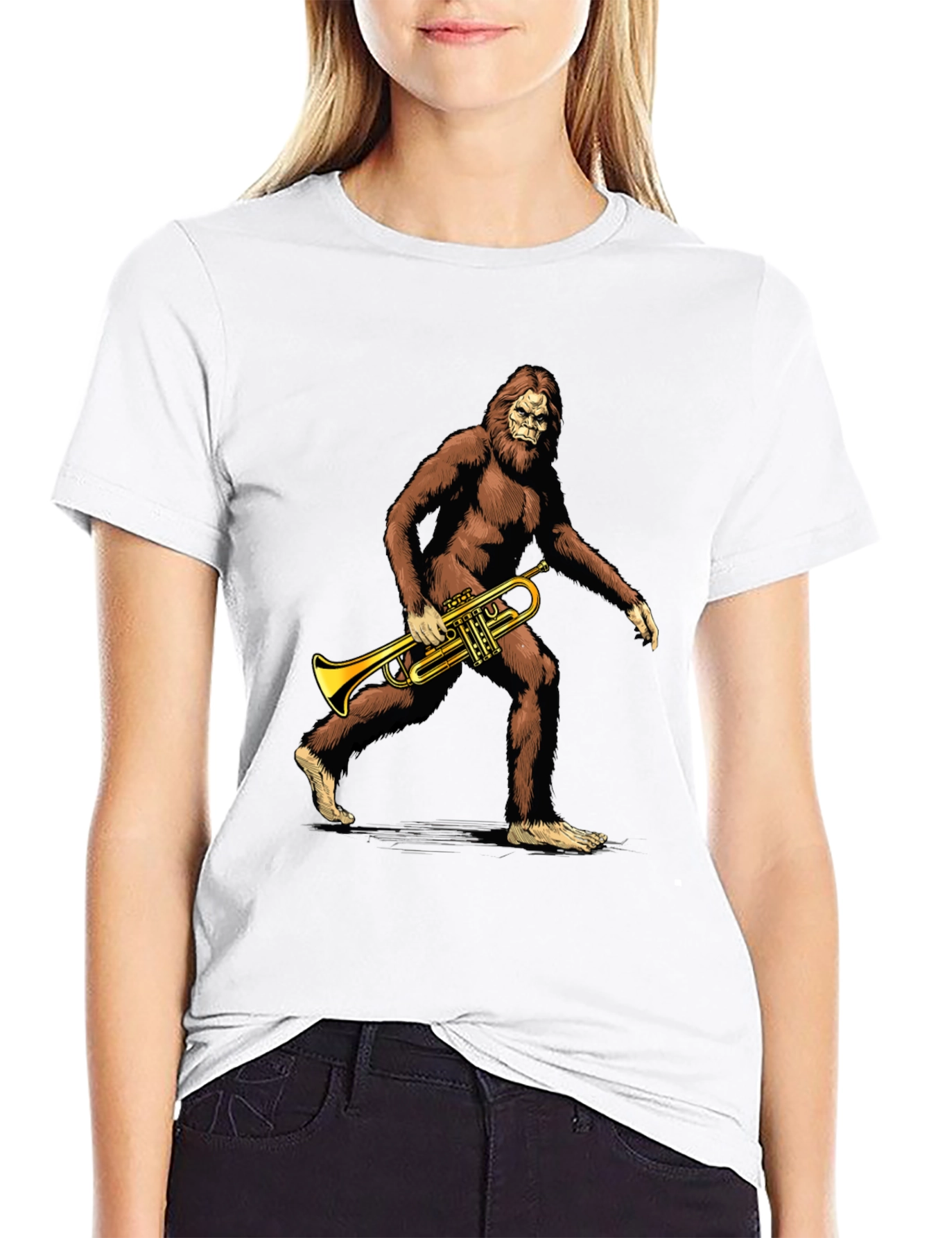Black Bigfoot Trumpet Player Graphic T-Shirt view 9