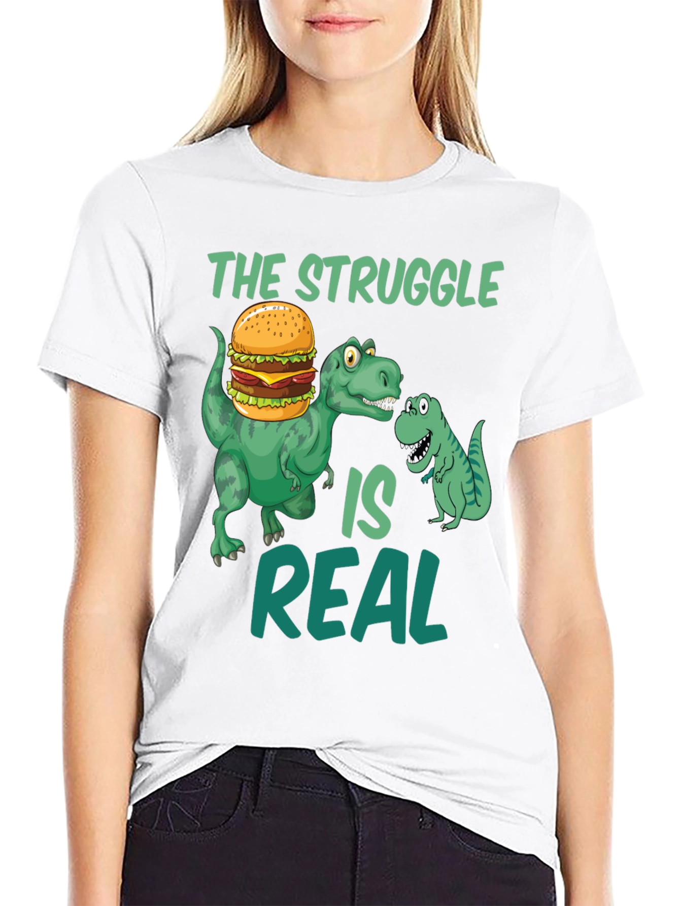 Black Dinosaur Burger T-Shirt - The Struggle Is Real Funny Tee view 9