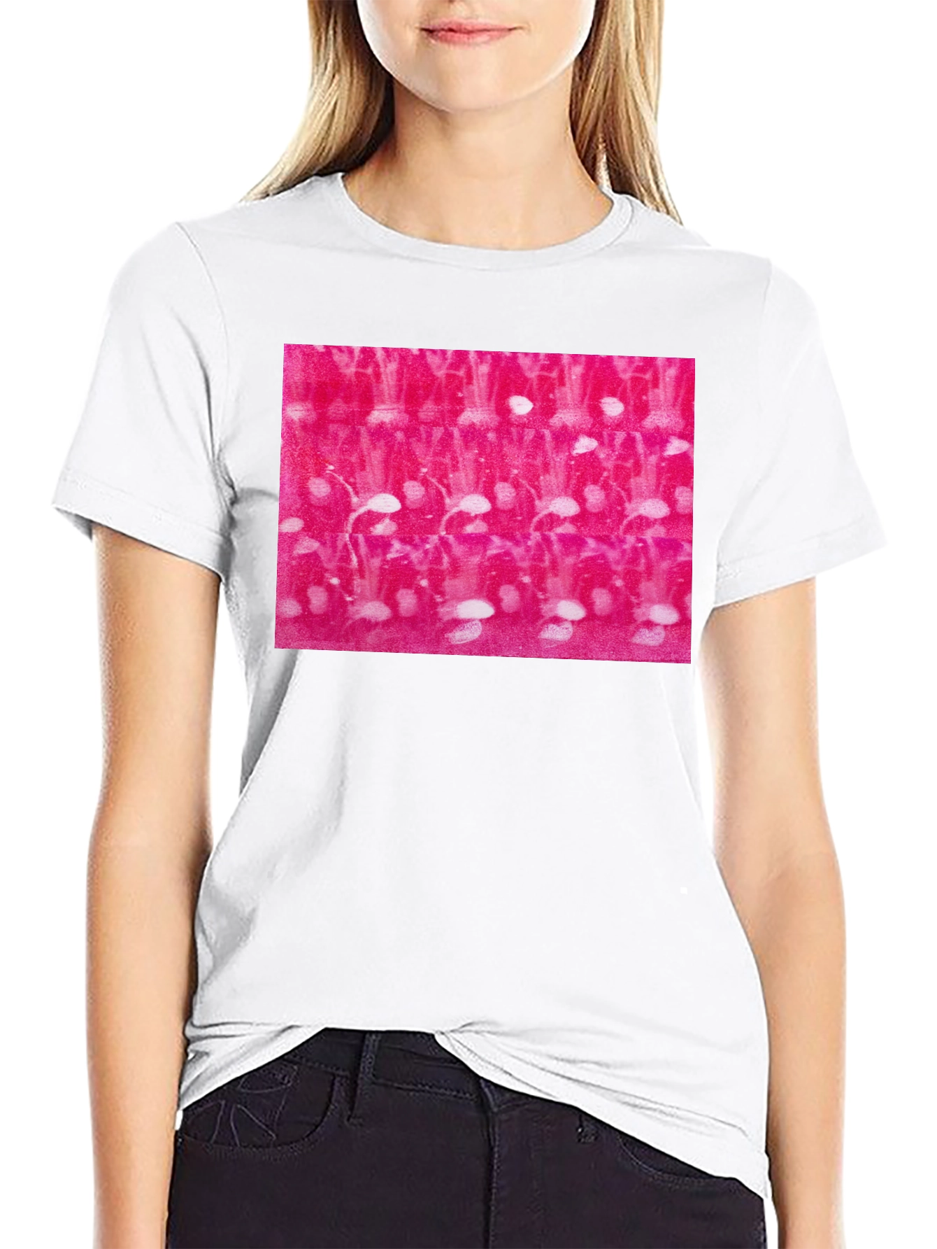 Black Abstract Pink and White Pattern Black T-Shirt view 9
