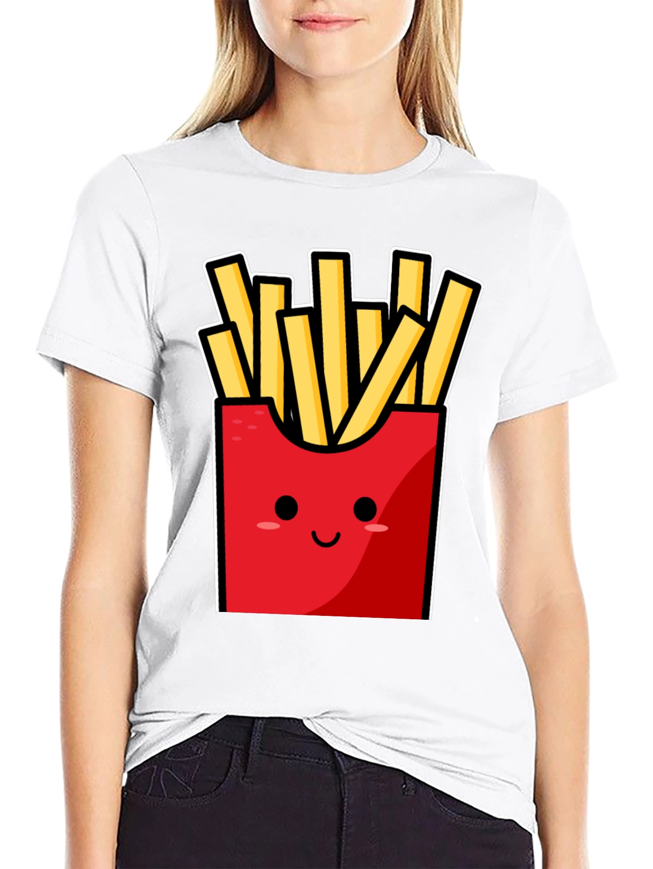 Black Funny Fries T-Shirt - Cute Cartoon Food Graphic Tee view 9