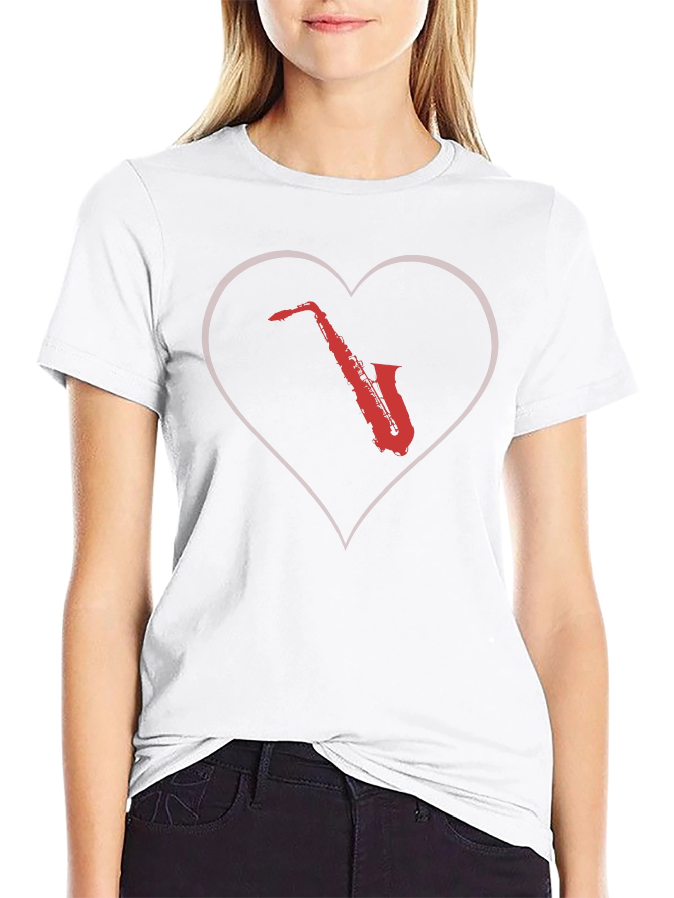 Black Saxophone Heart Graphic Tee - Cool Music Lover T-Shirt view 9