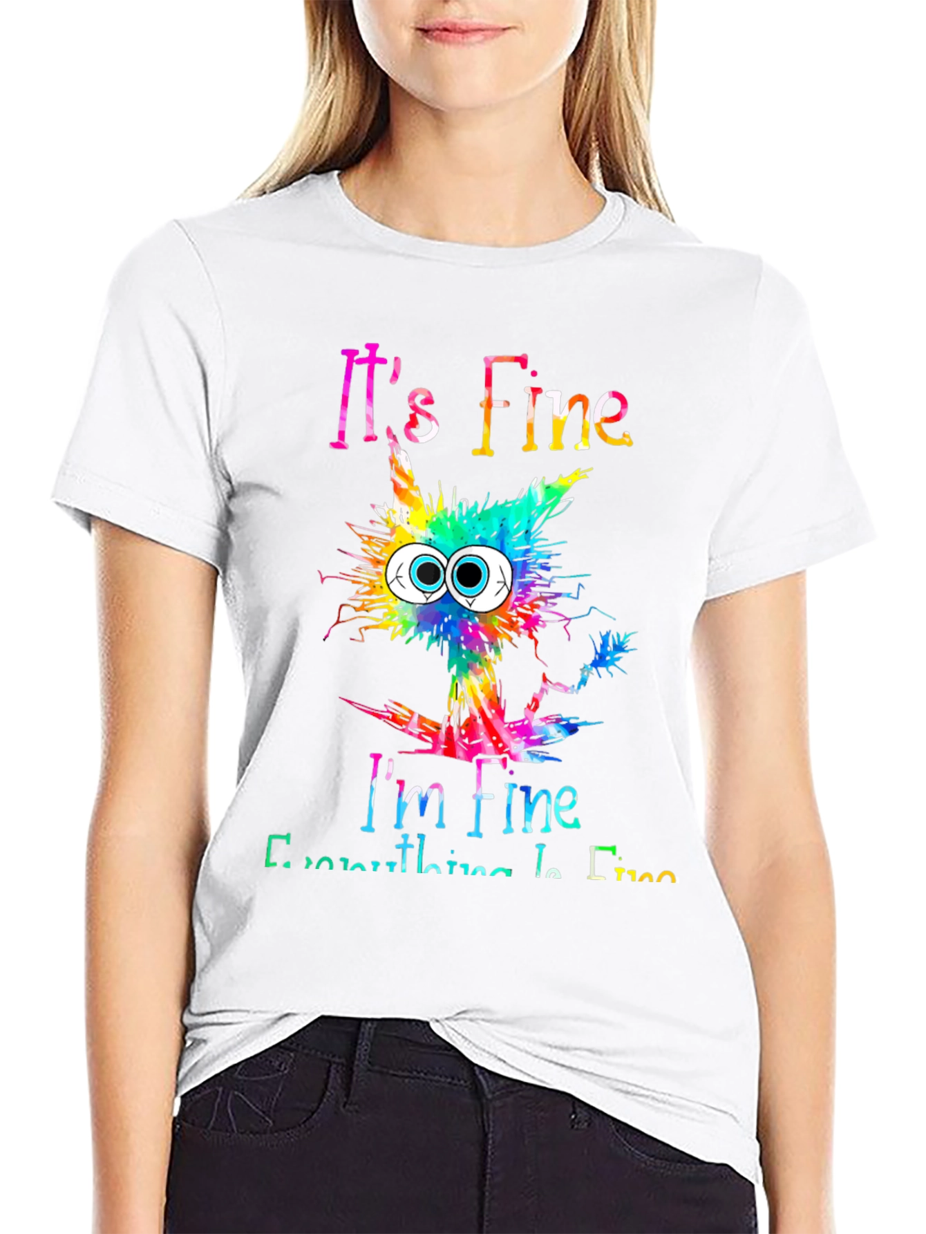 Black It's Fine I'm Fine Cat Graphic Tee view 9