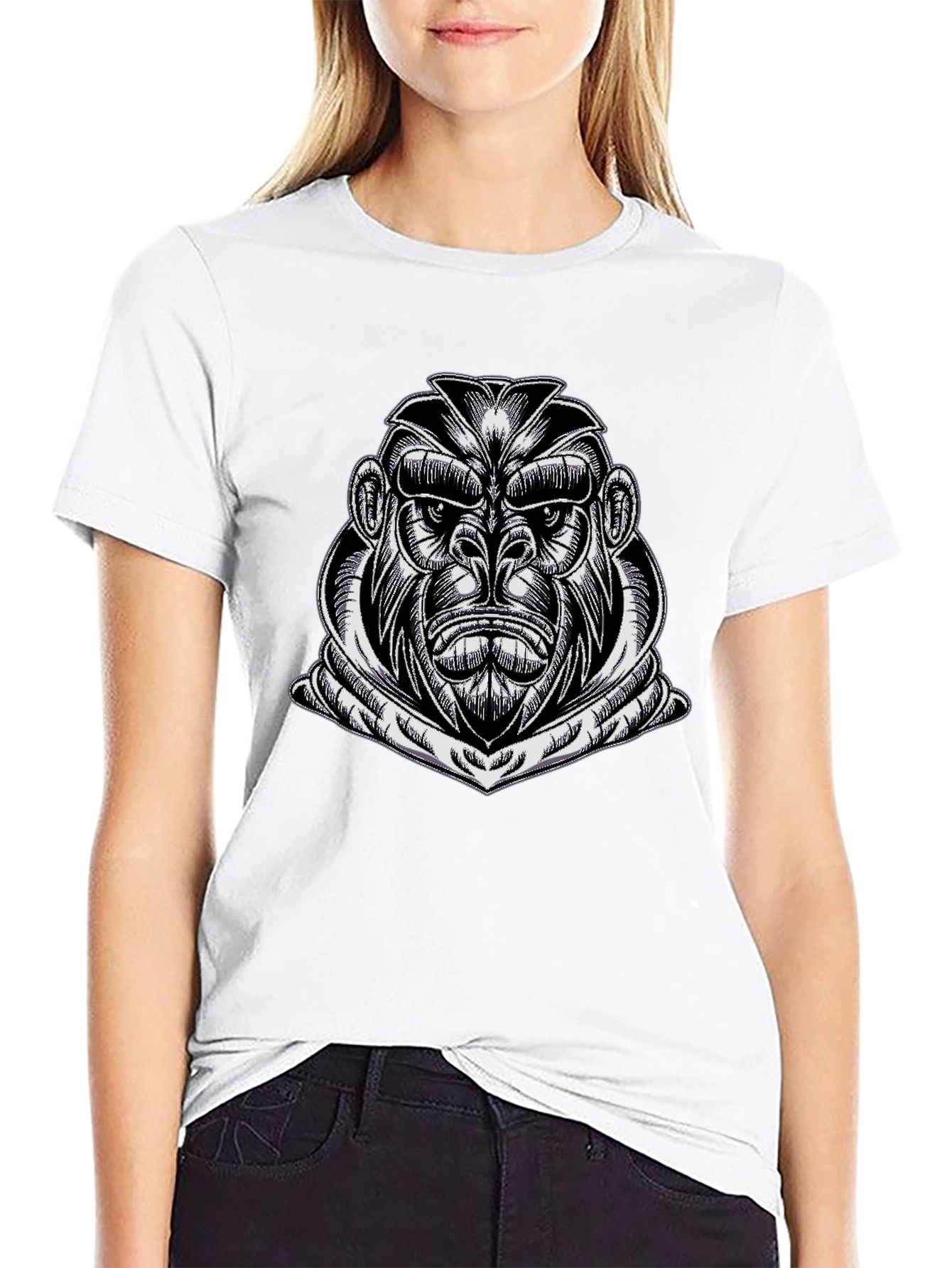 Black Gorilla Graphic Tee - Black Cotton Casual Wear view 9