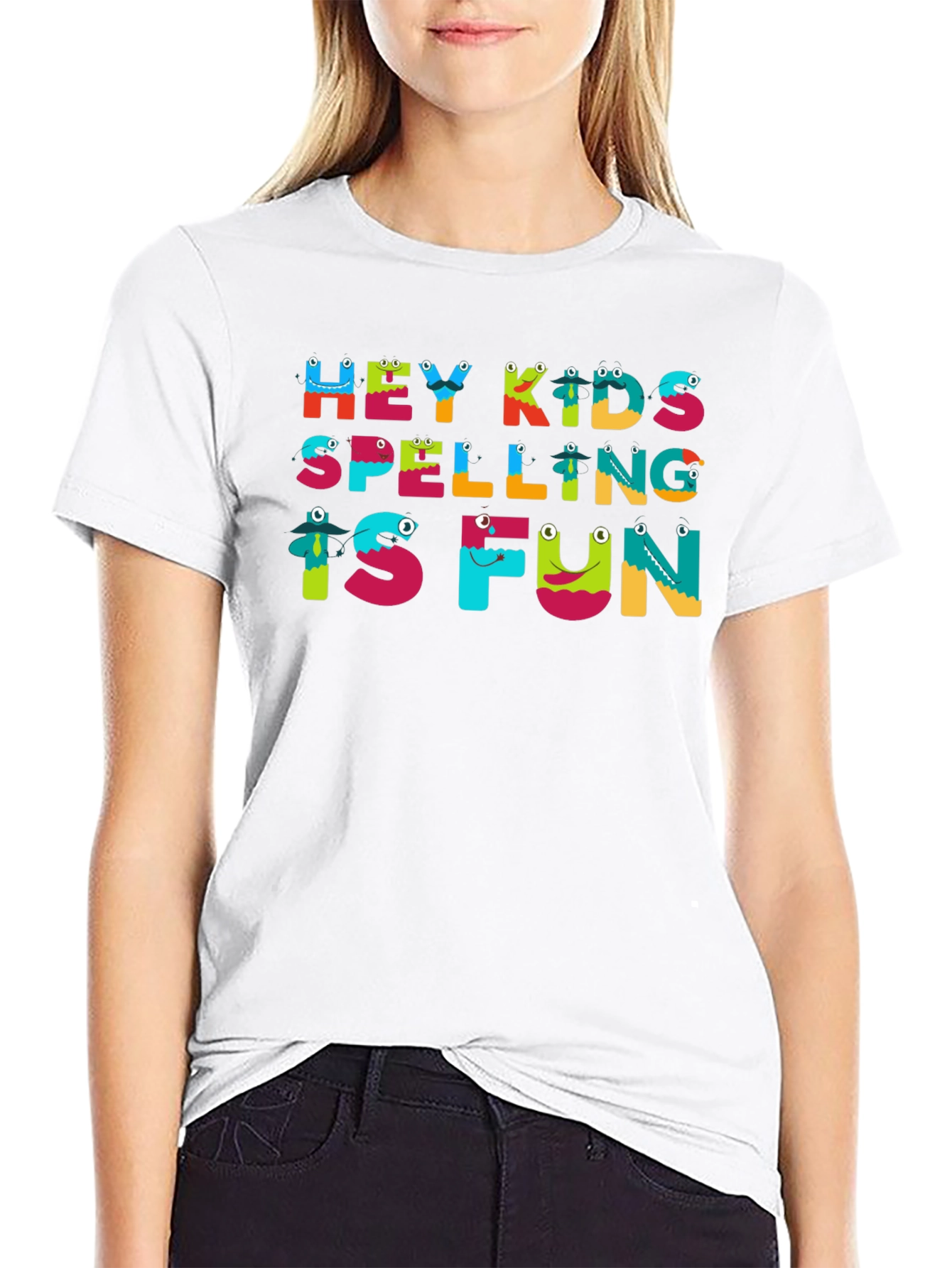Black Hey Kids Spelling is Fun Black T-Shirt view 9