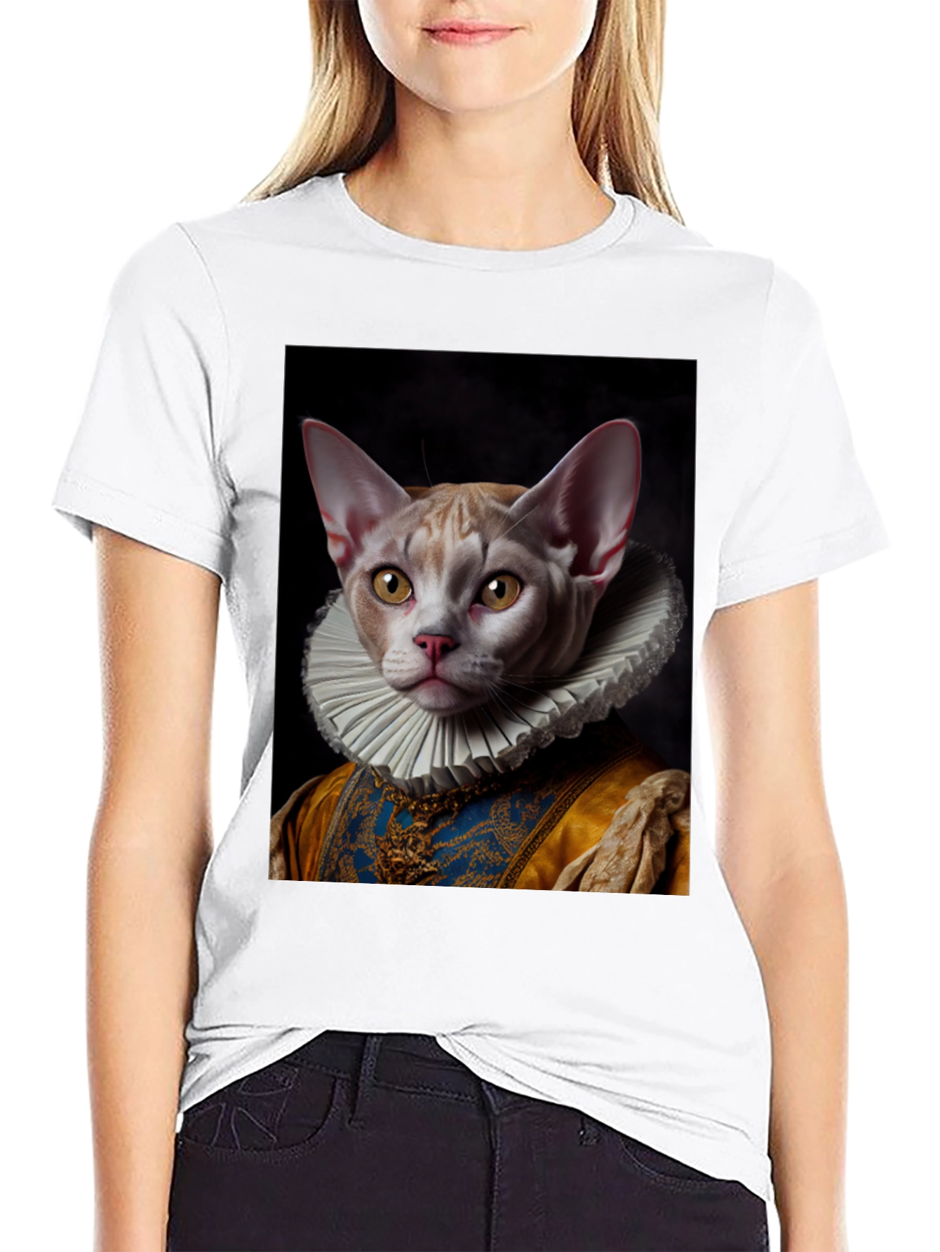 Black Renaissance Cat T-Shirt - Unique Artistic Design view 9