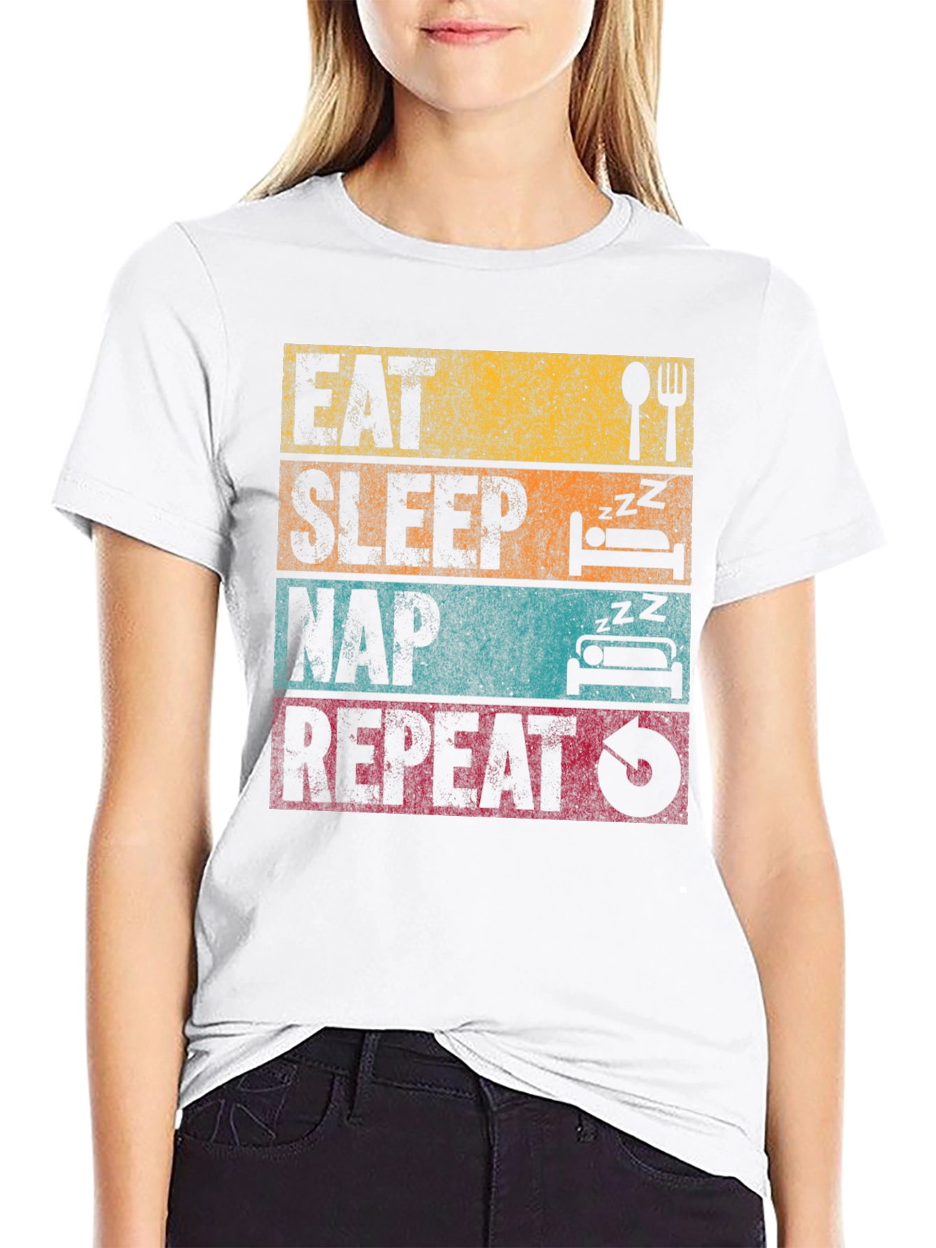 Black Eat Sleep Nap Repeat Graphic Tee view 9