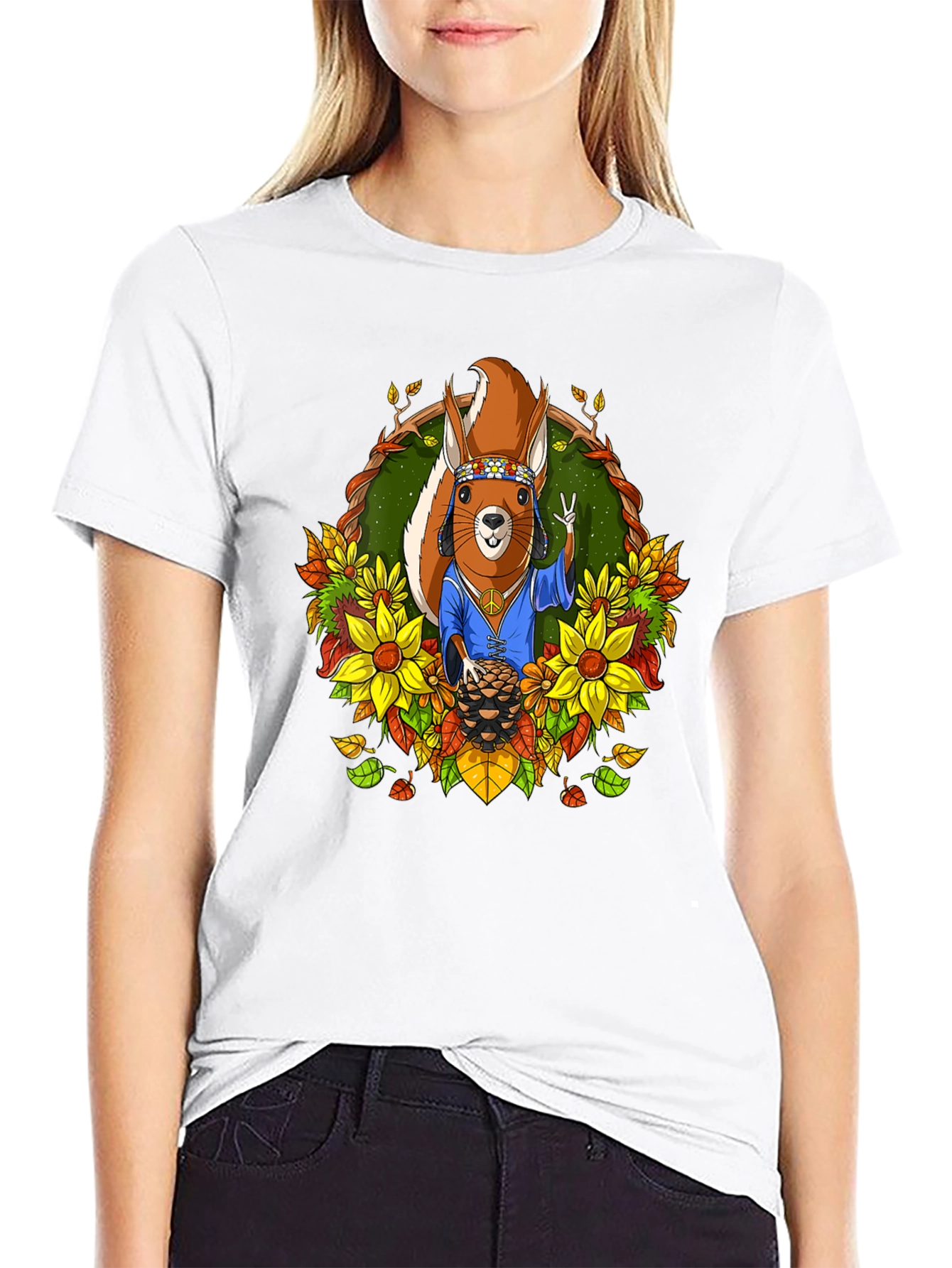 Black Hippie Squirrel T-Shirt: Peace, Love, & Nuts view 9