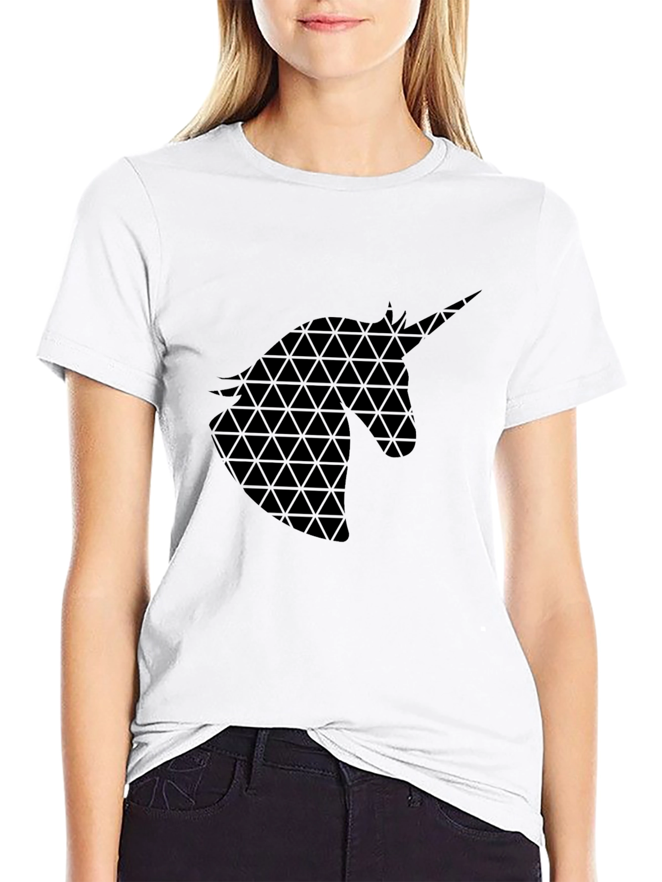 Black Geometric Unicorn Graphic Black T-Shirt view 9